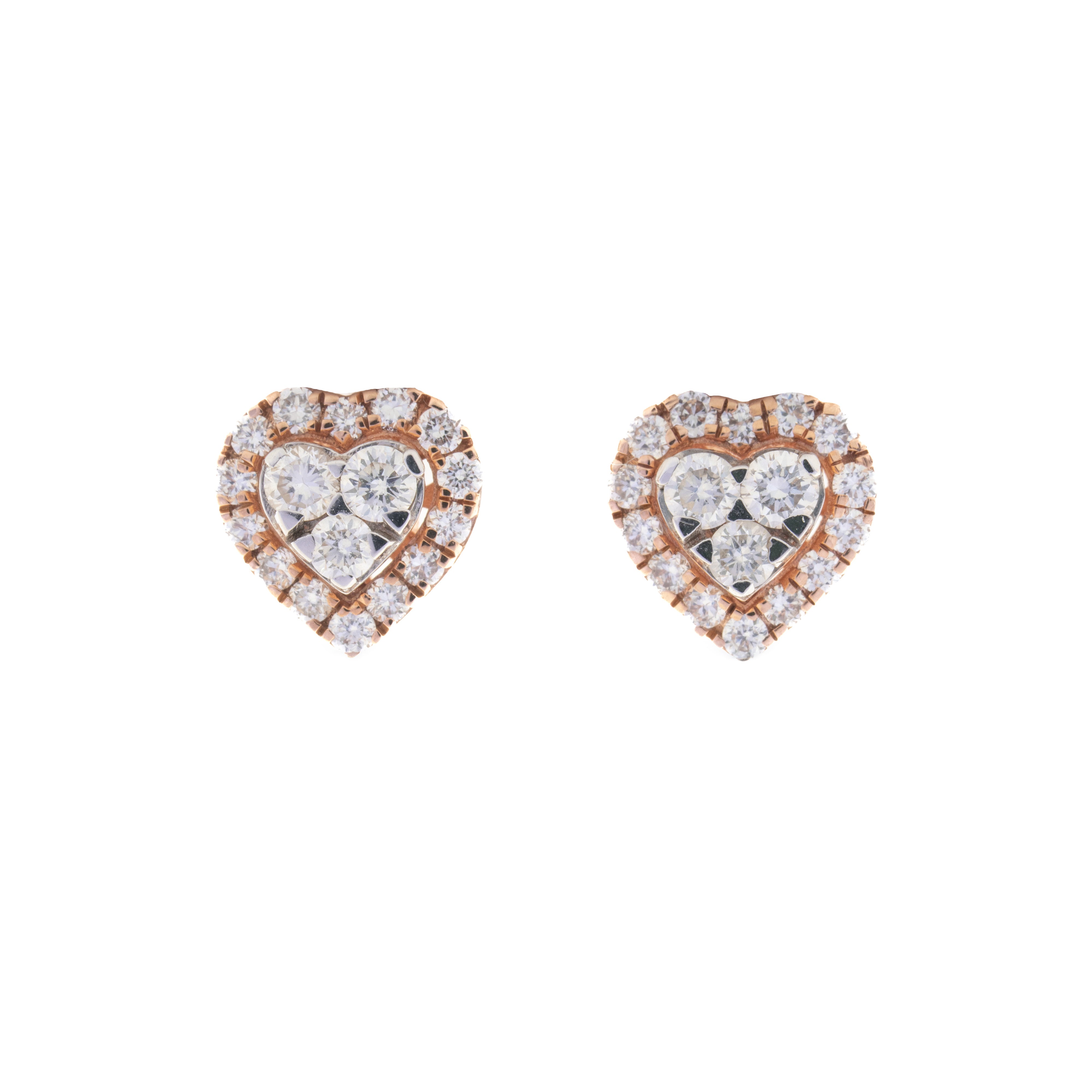 Rose Gold Heart Halo Lab Grown Diamond Stud Earrings