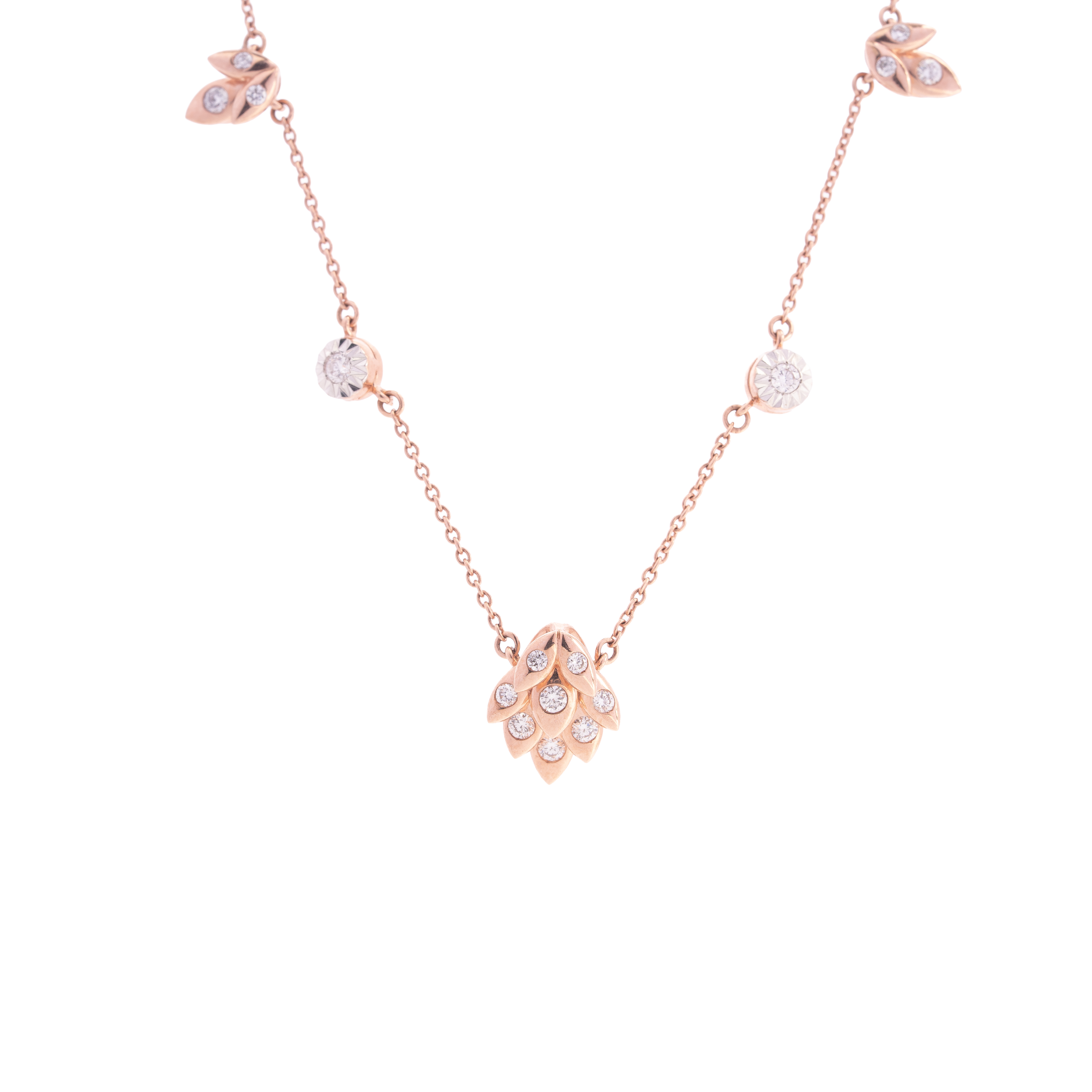 Leaf Charm Diamond Pendant Necklace