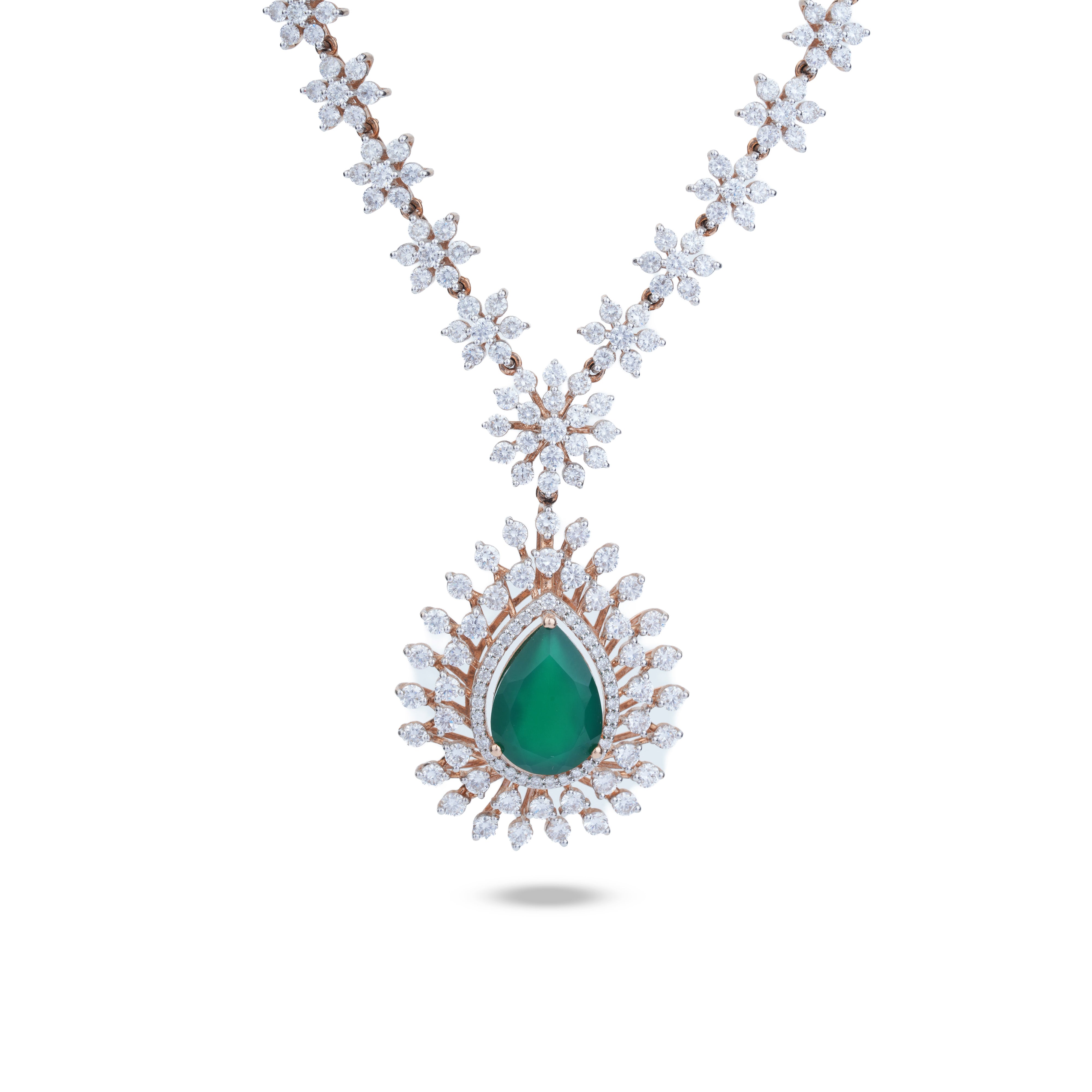 Pear Emerald Medallion Diamond Necklace