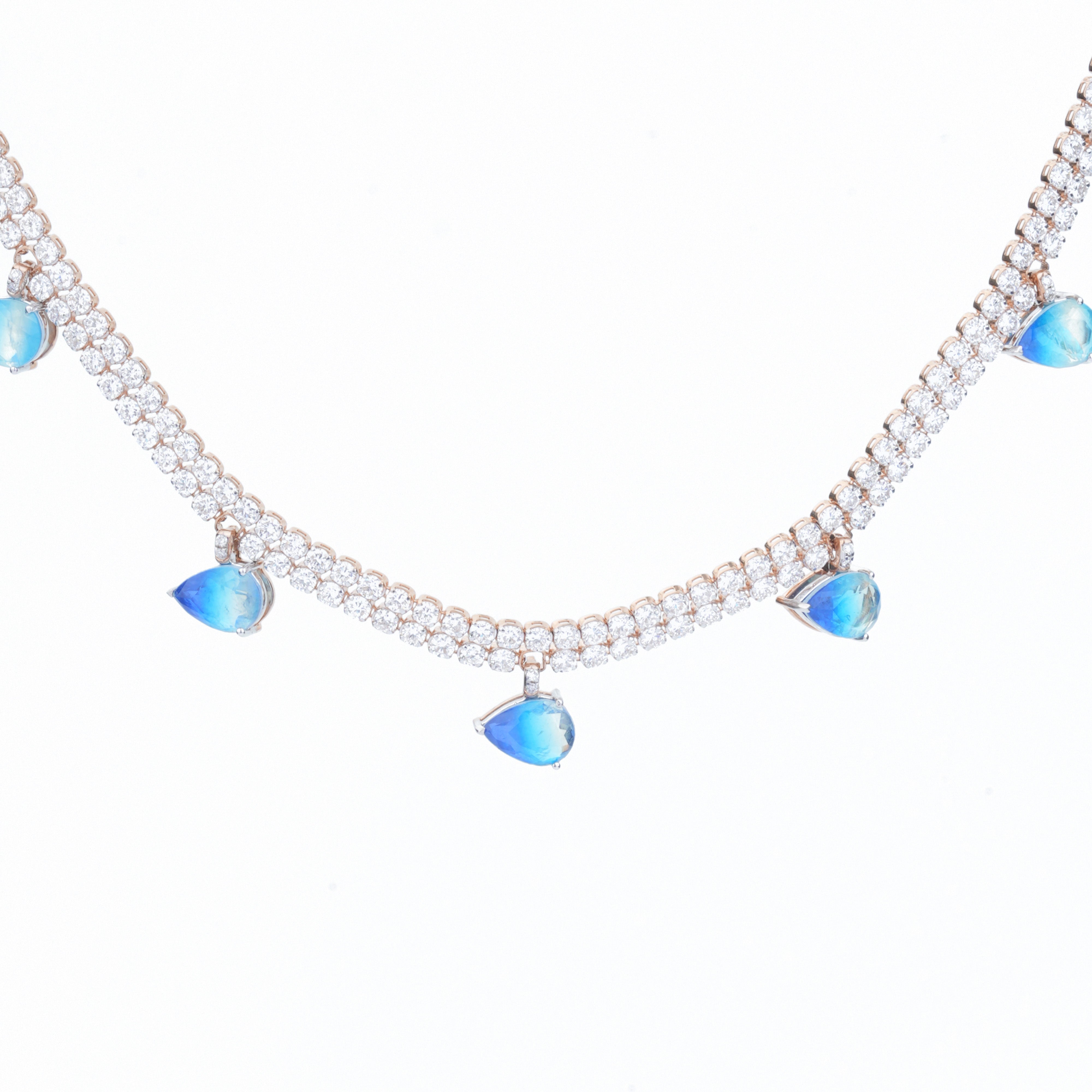 Double-Row Lab-Grown Diamond & Blue Topaz Drop Tennis Choker