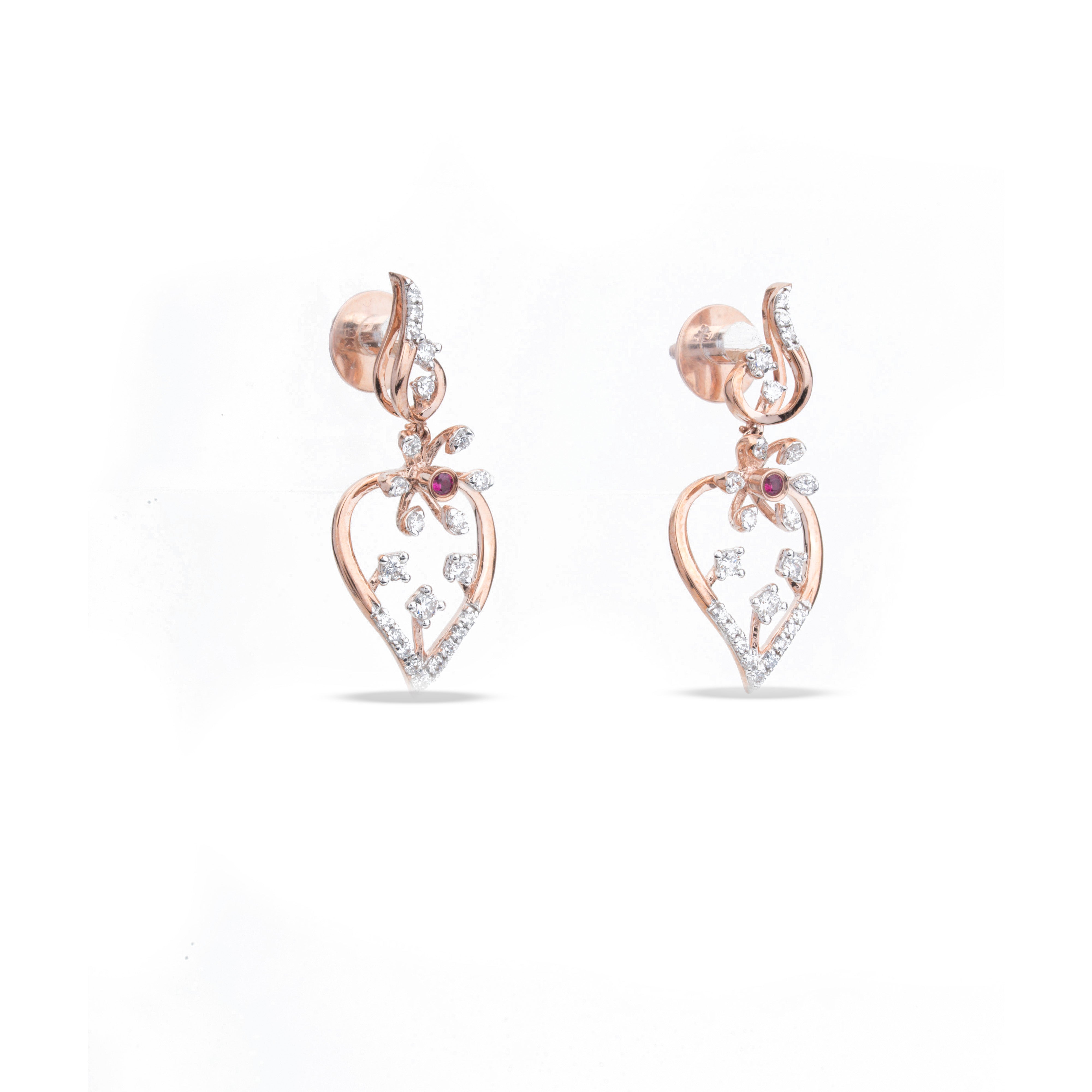 Ruby Floral Heart Diamond Drop Earrings