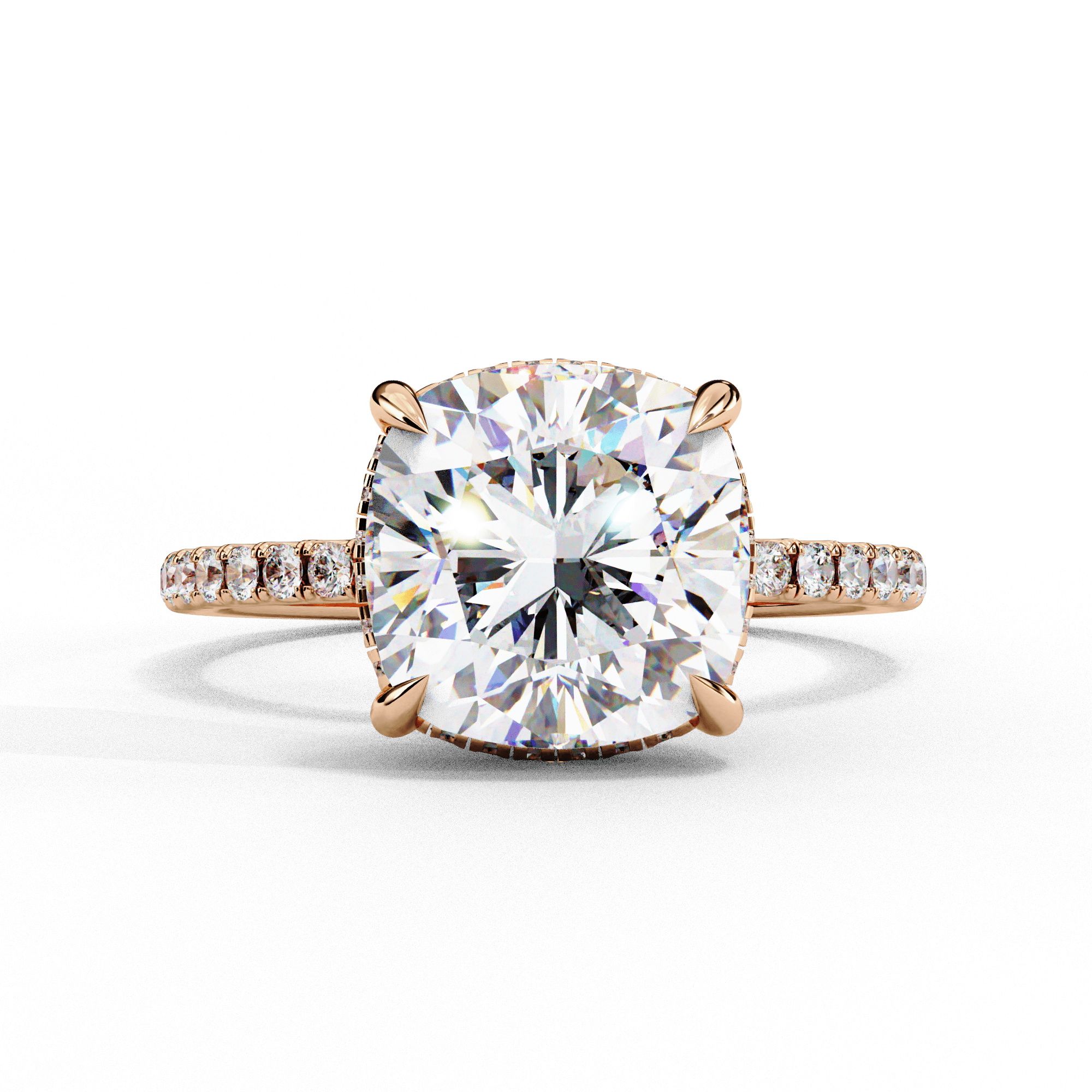 Cushion-Cut Solitaire Engagement Ring with Pavé Diamonds