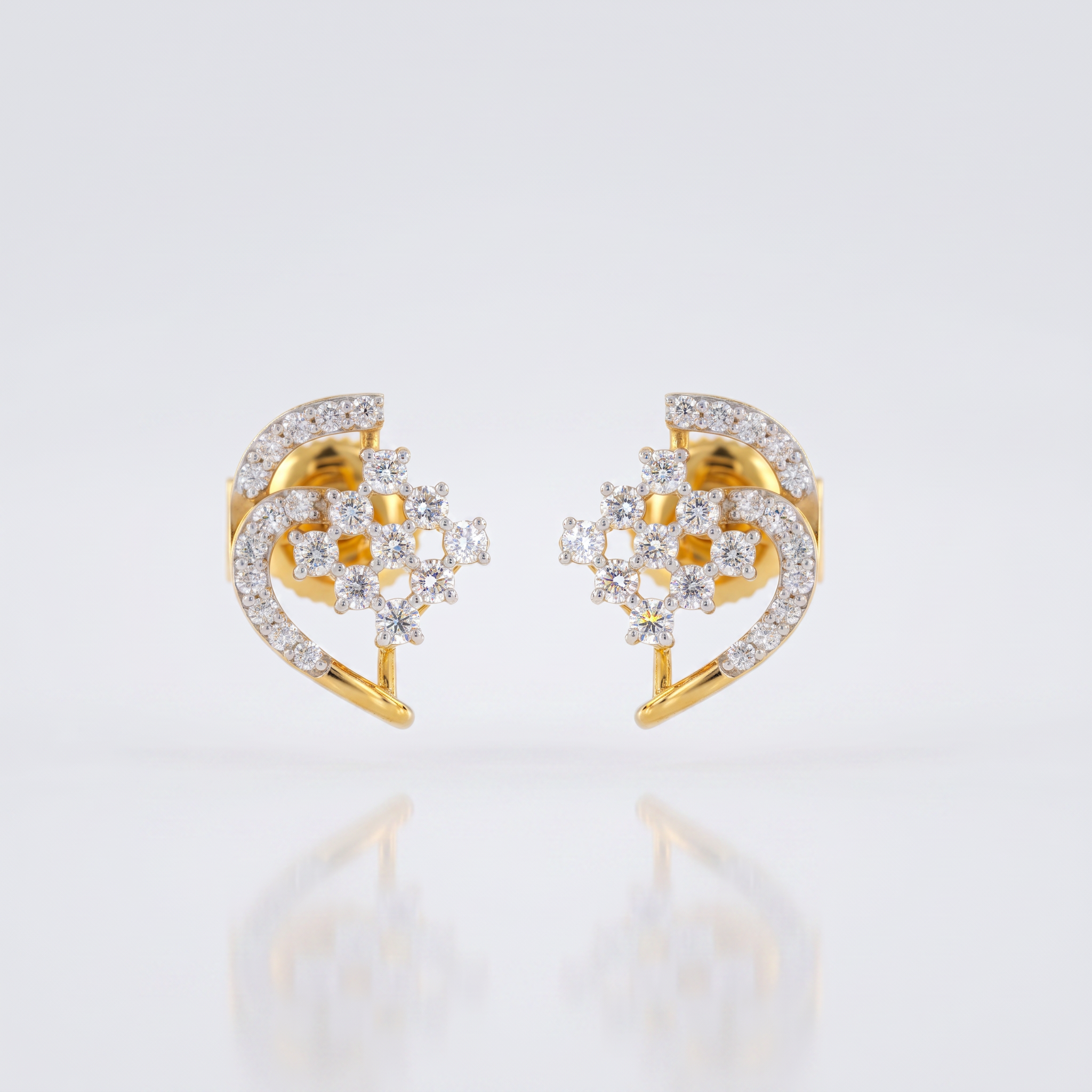 Crescent Flower Lab Grown Diamond Stud Earrings