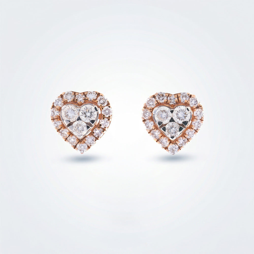 Rose Gold Heart Halo Lab Grown Diamond Stud Earrings