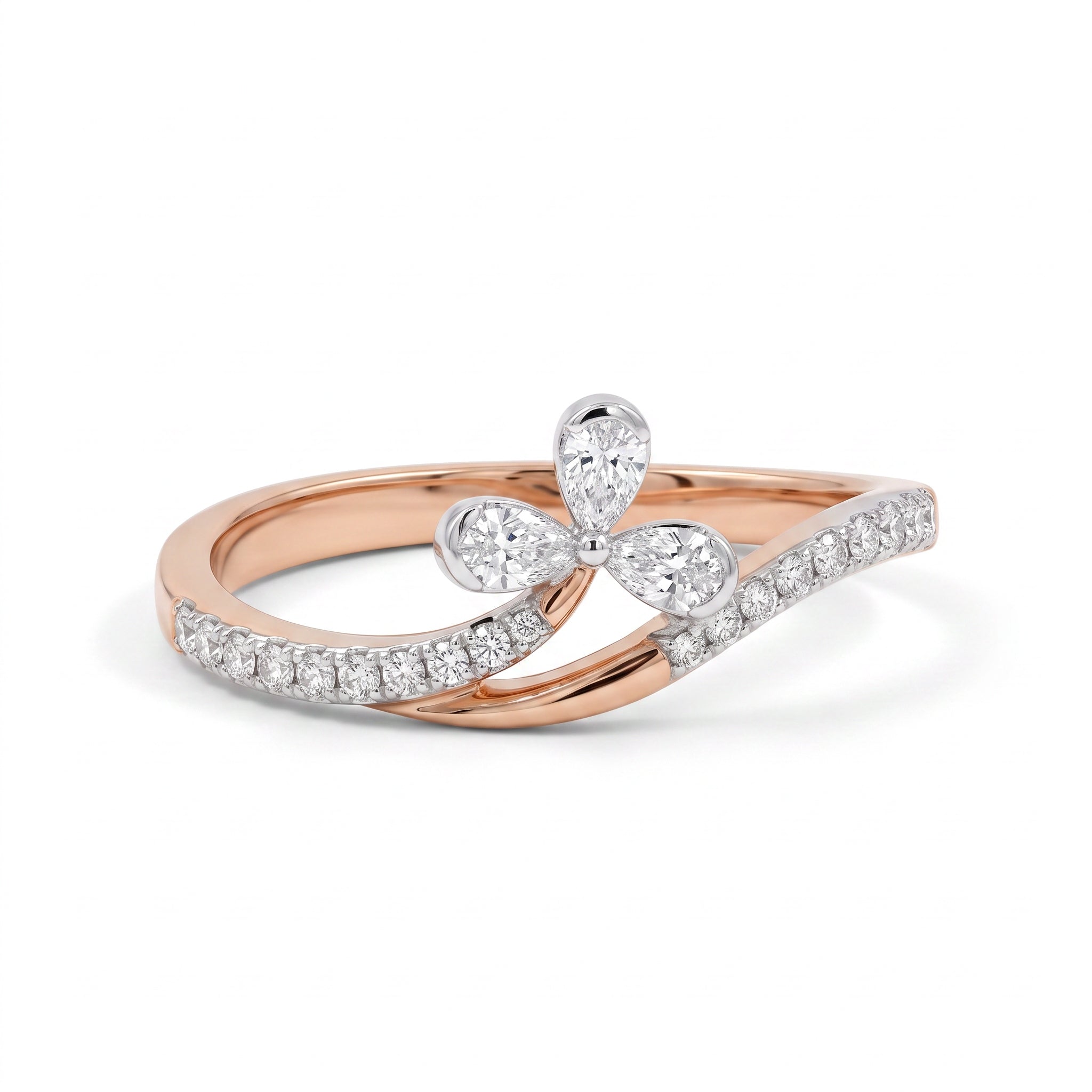 Pear Shaped Floral Engagement Ring in Rose Gold