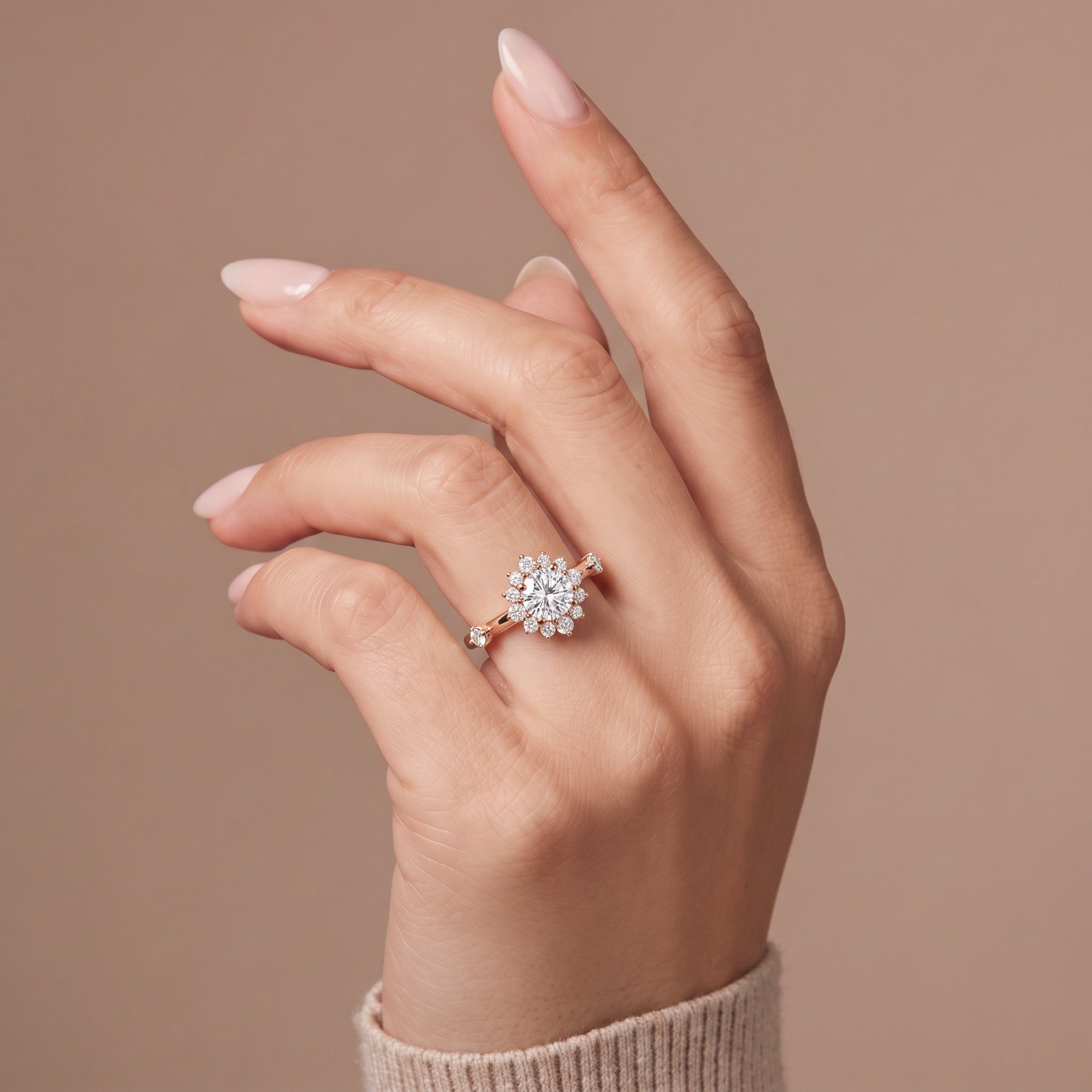 Fiori Floral Halo Diamond Engagement Ring