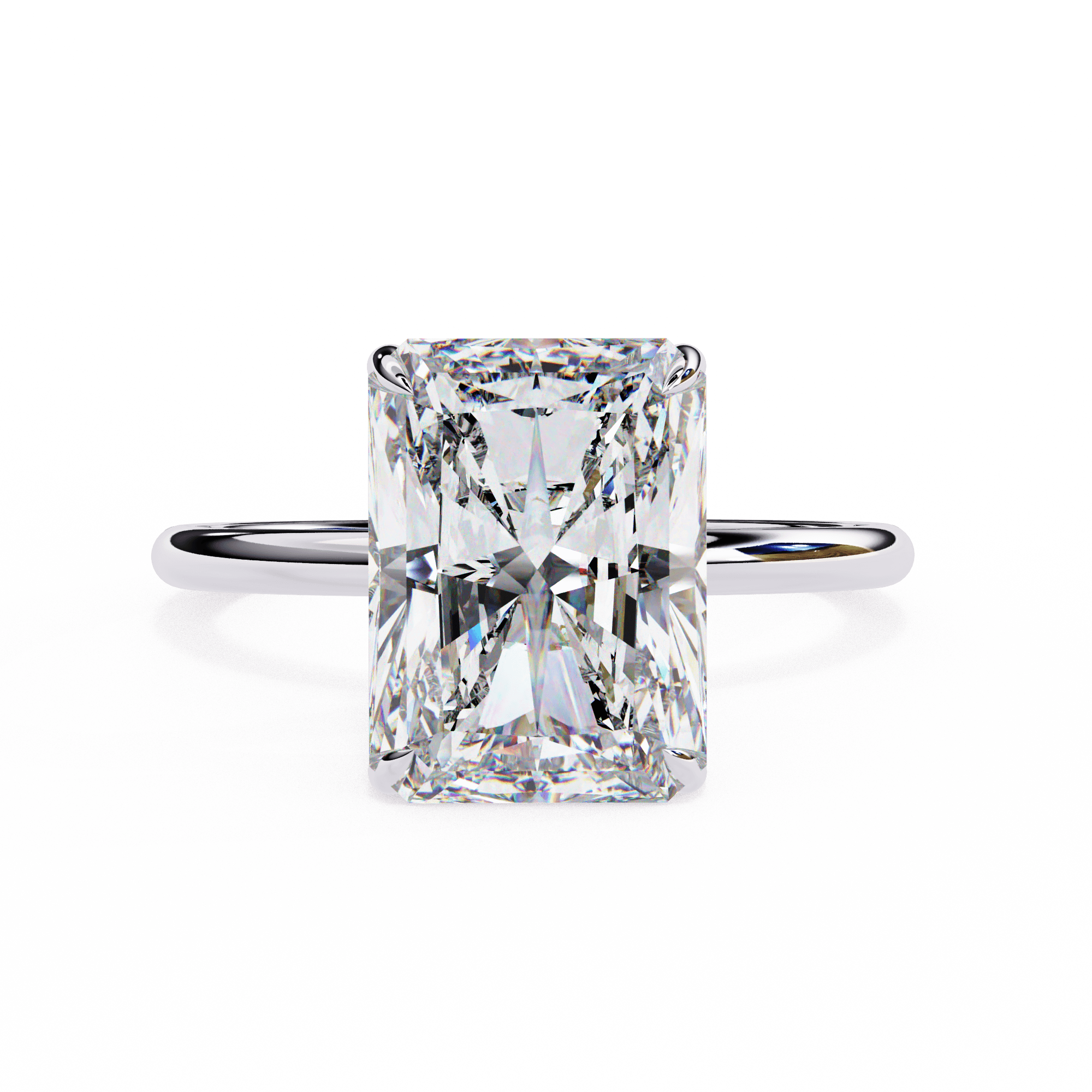 A single diamond ring with a clear stone set in a silver band, presented against a white background.