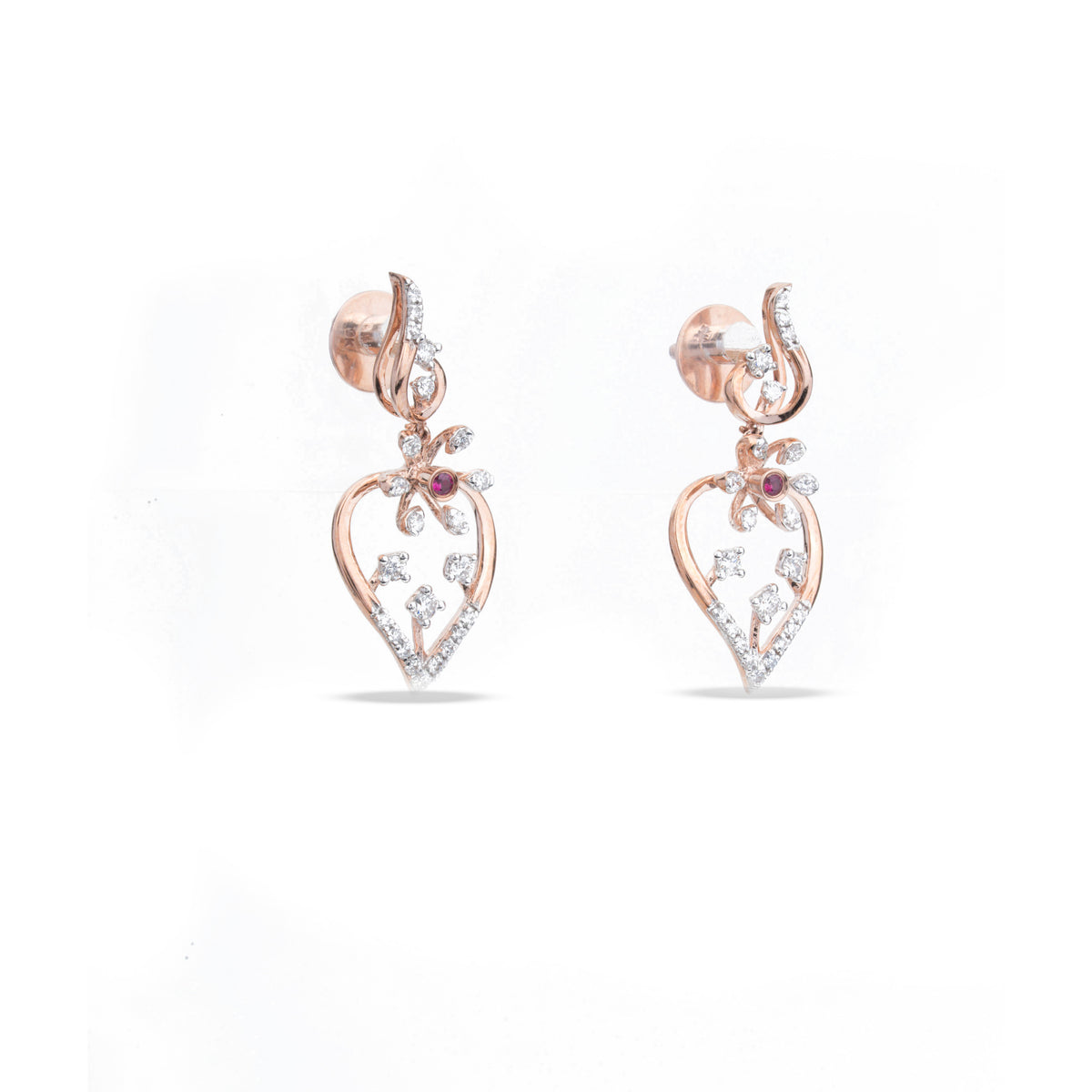 Ruby Floral Heart Diamond Drop Earrings – product image 2