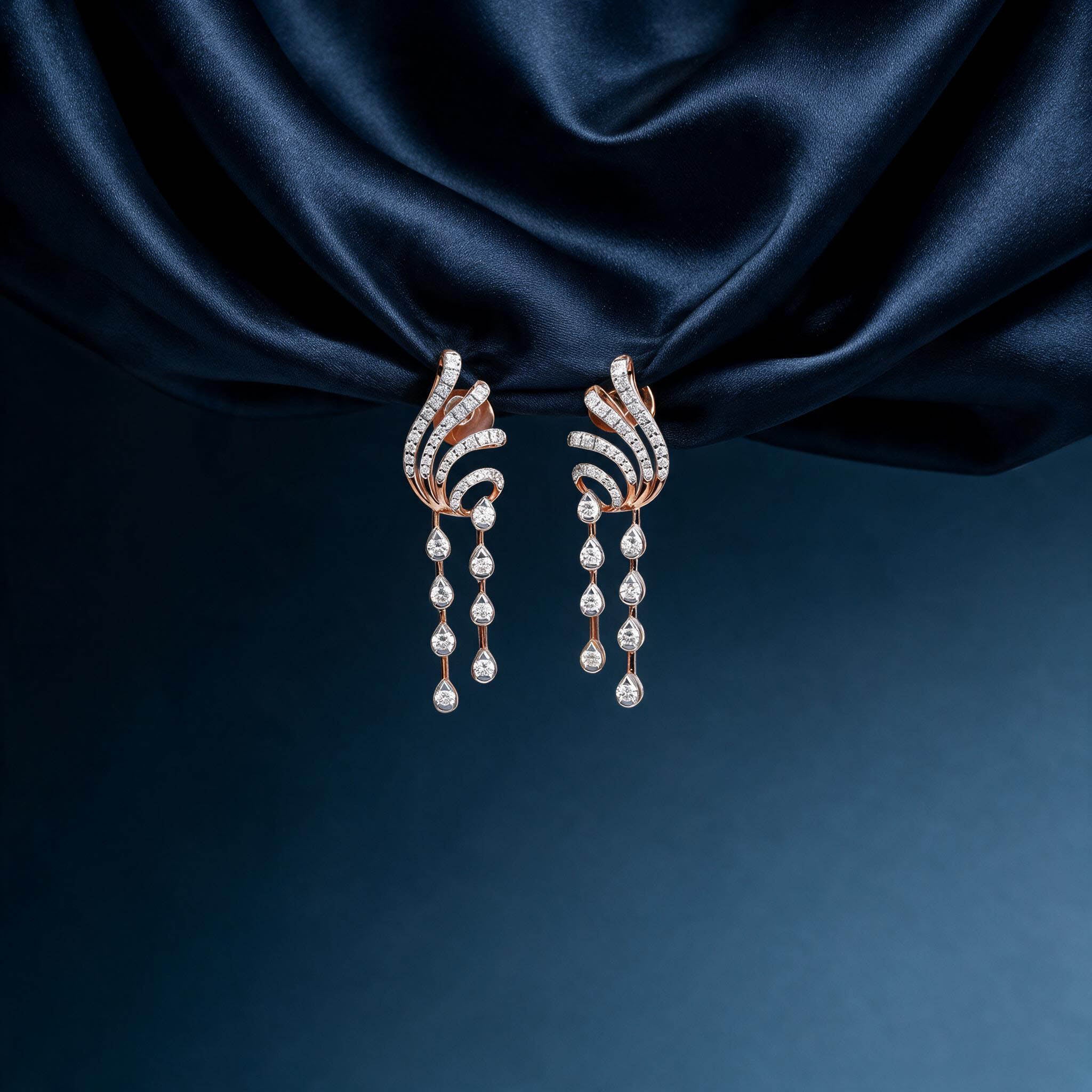 Wave Cascade Lab-Grown Diamond Drop Earrings