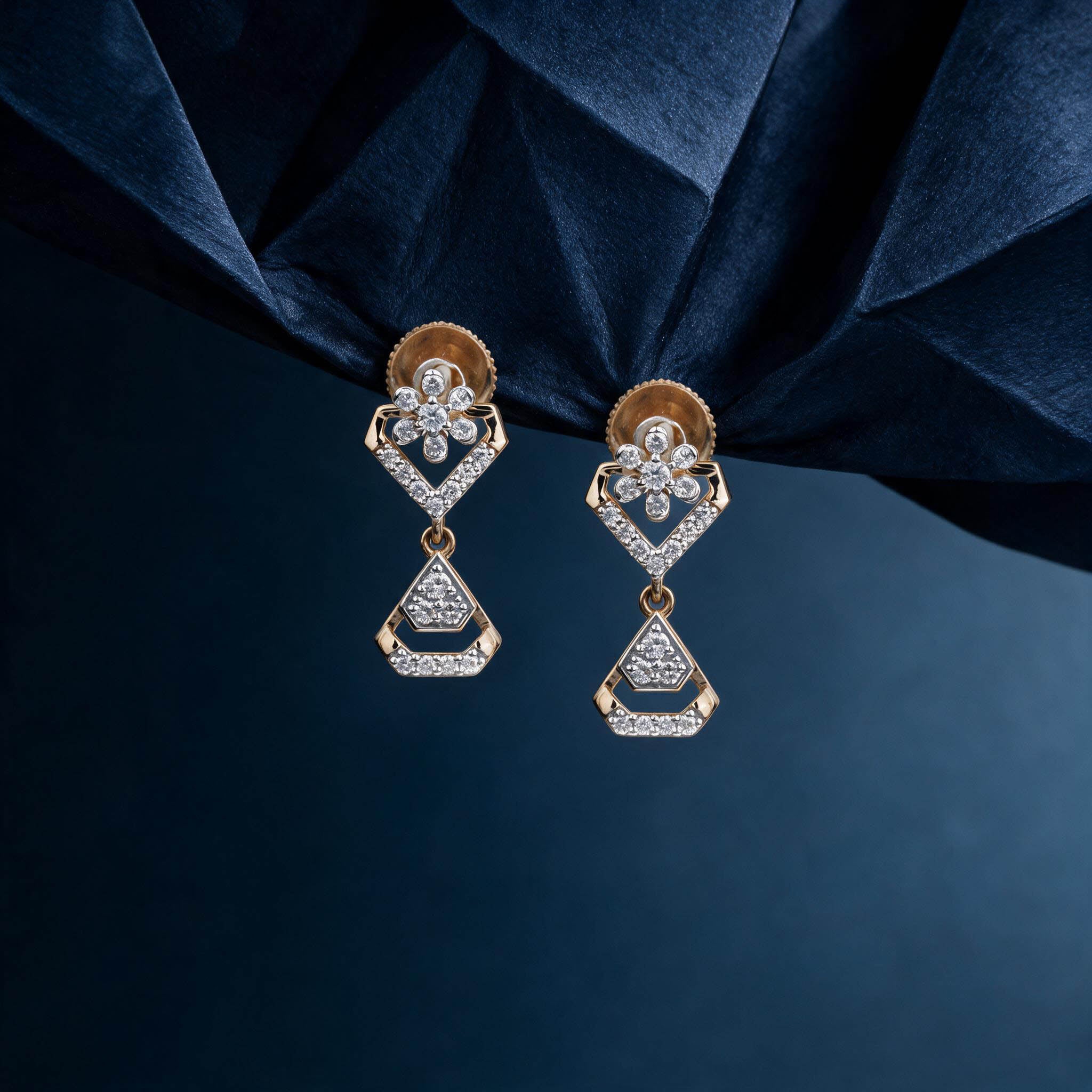Floral Geometric Lab-Grown Diamond Drop Earrings