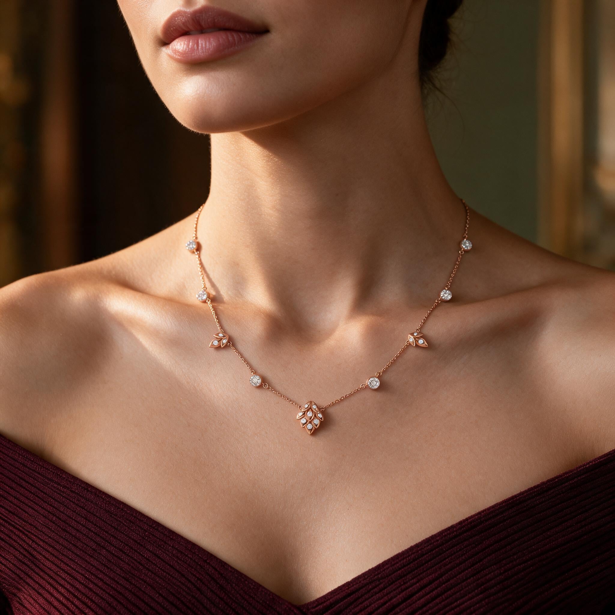 Leaf Charm Diamond Pendant Necklace