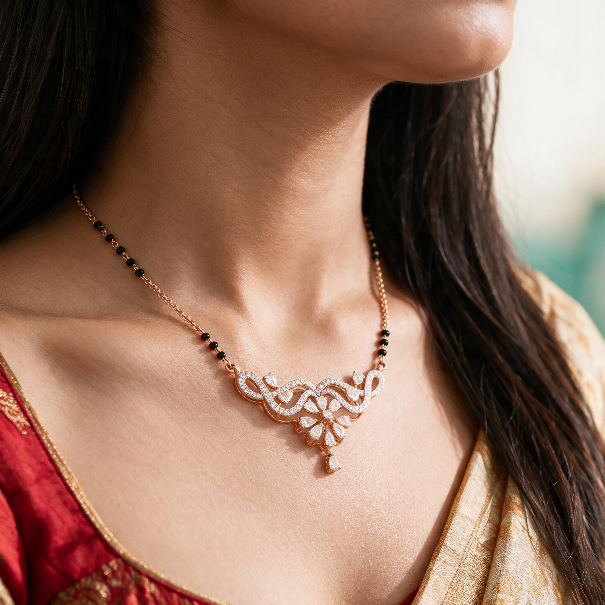 Floral Grace Diamond Mangalsutra Pendant