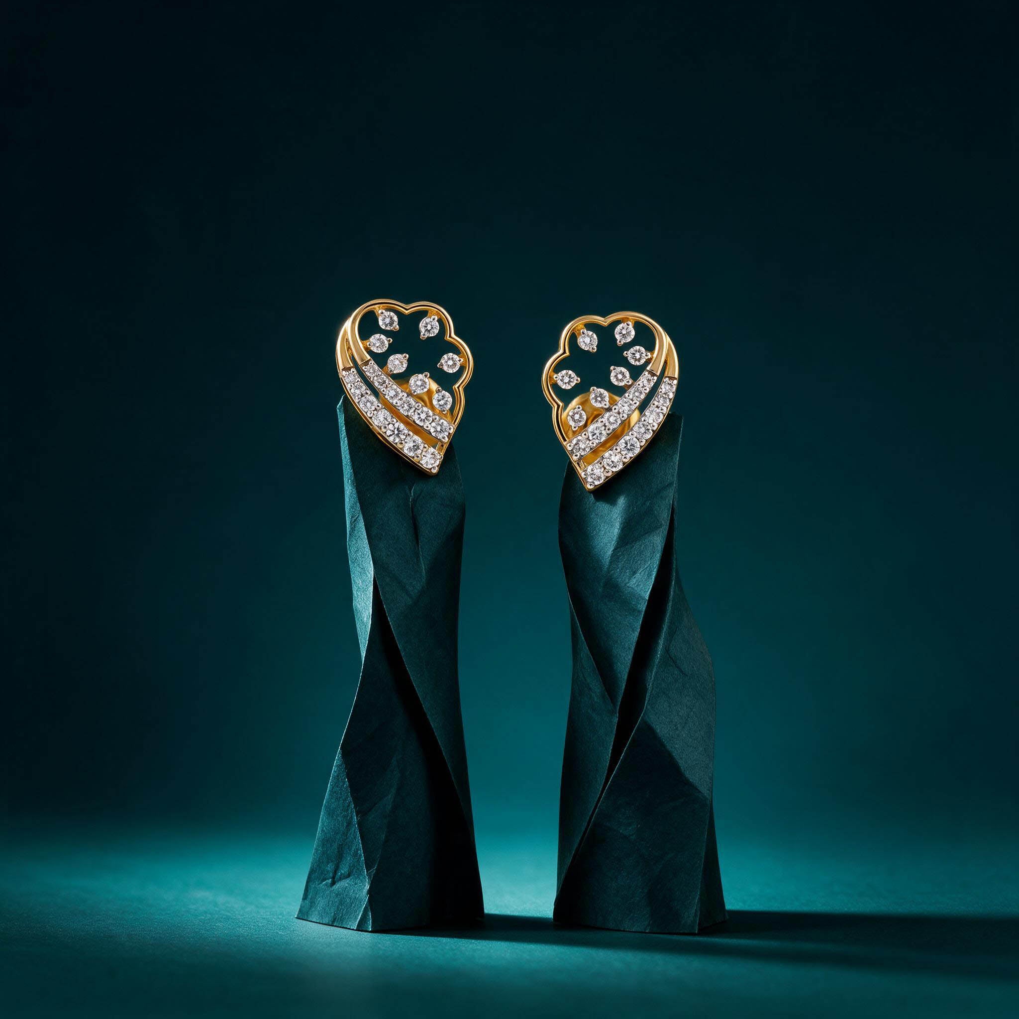 Heart Leaf Lab Grown Diamond Stud Earrings