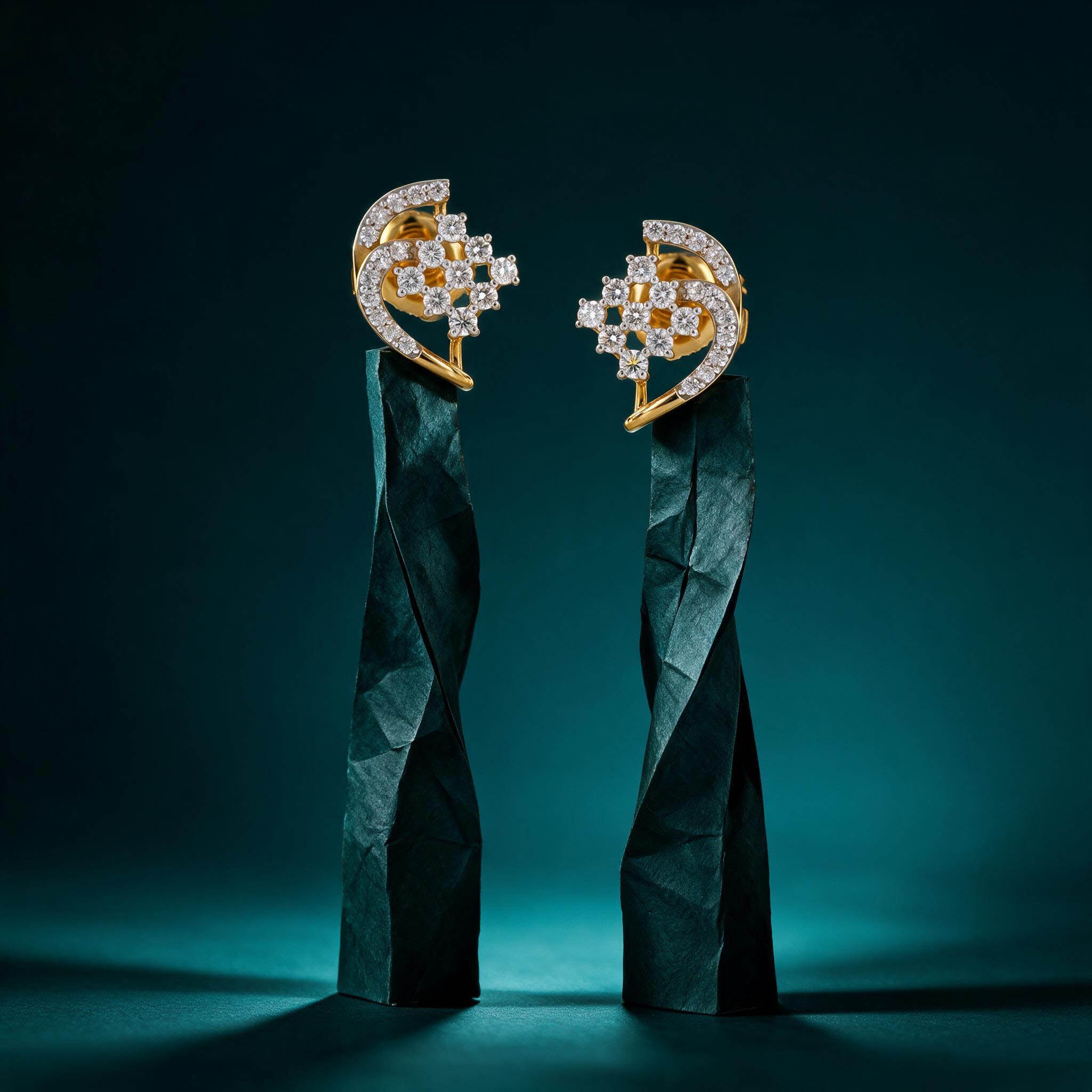 Crescent Flower Lab Grown Diamond Stud Earrings