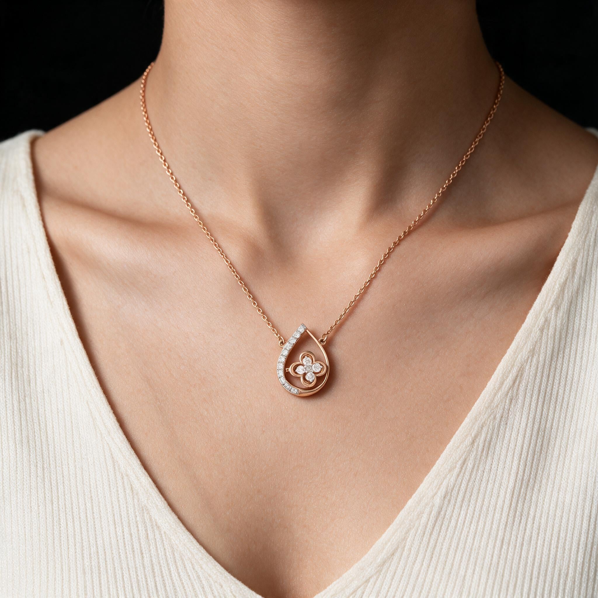Floral Teardrop Lab Grown Diamond Pendant Necklace