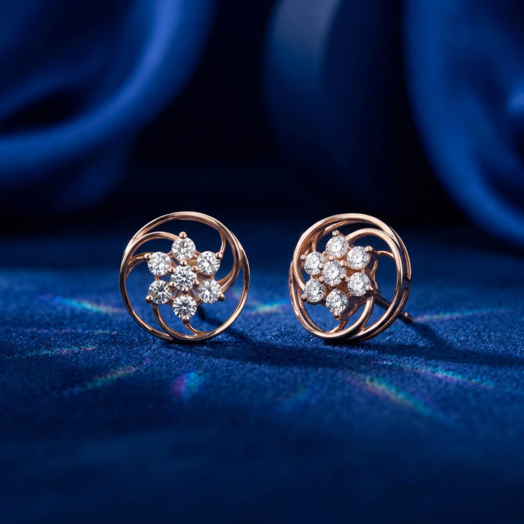 Spiral Whirl Floral Diamond Stud Earrings