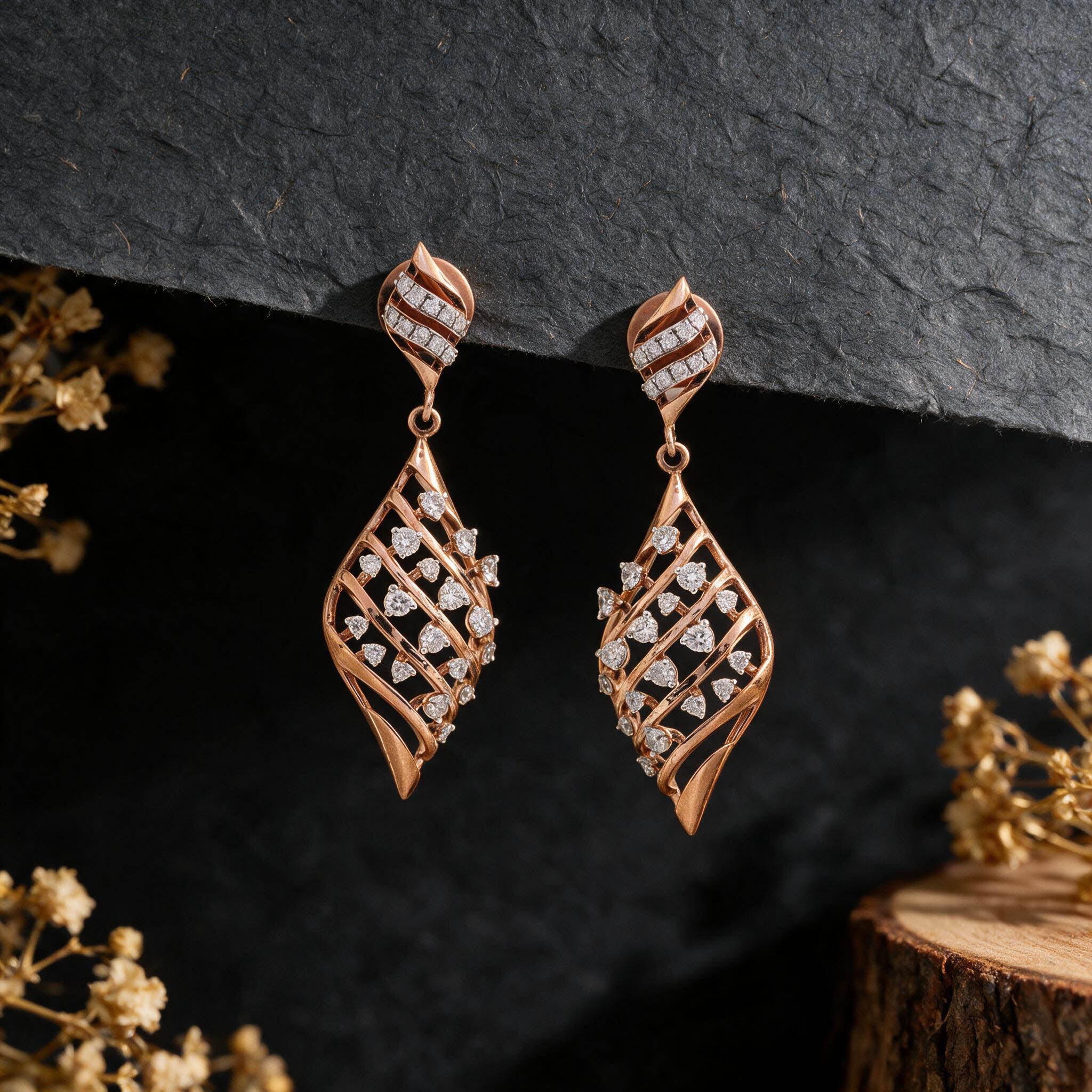 Mayura Leaf Diamond Drop Earrings