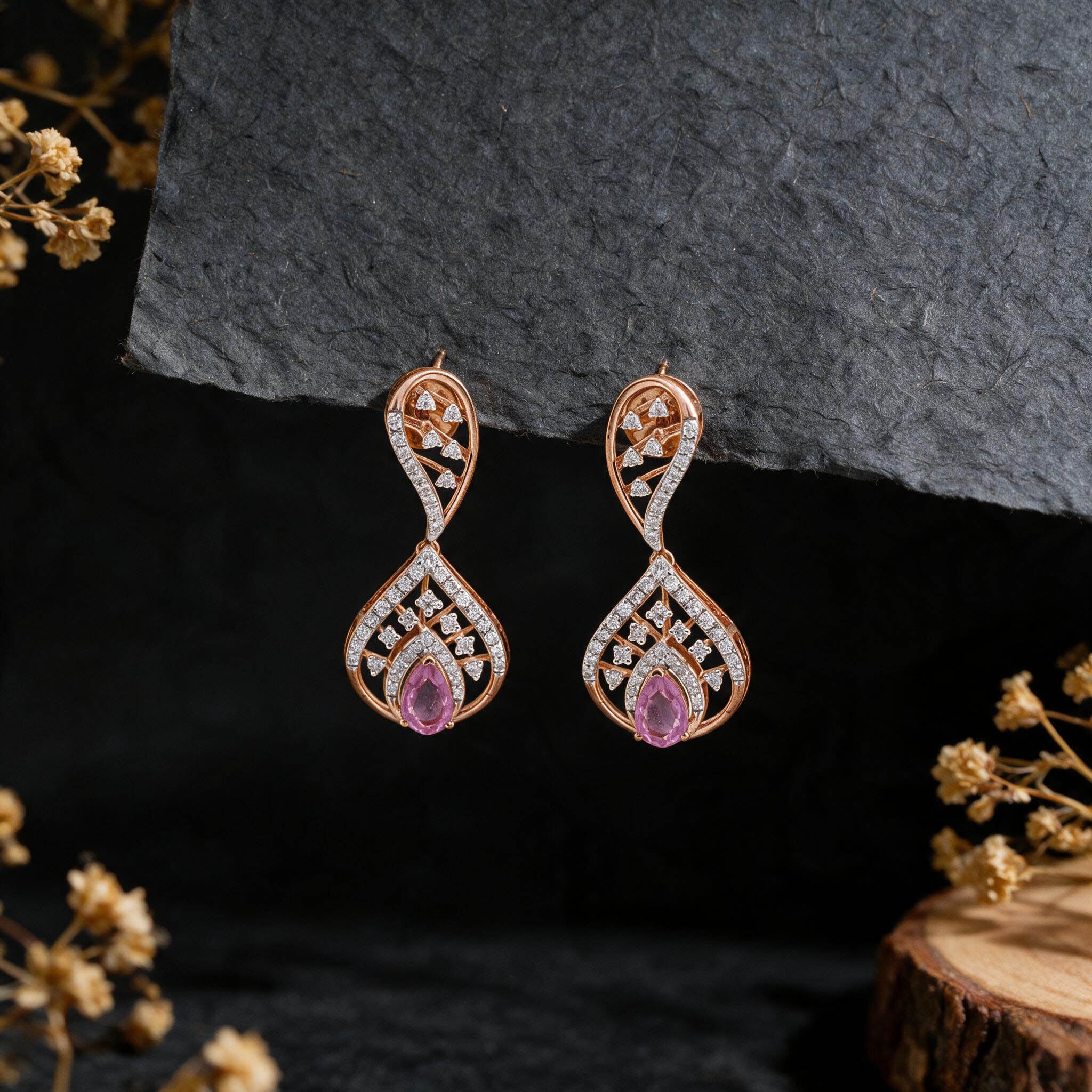 Pink Teardrop Lab Grown Diamond Drop Earrings