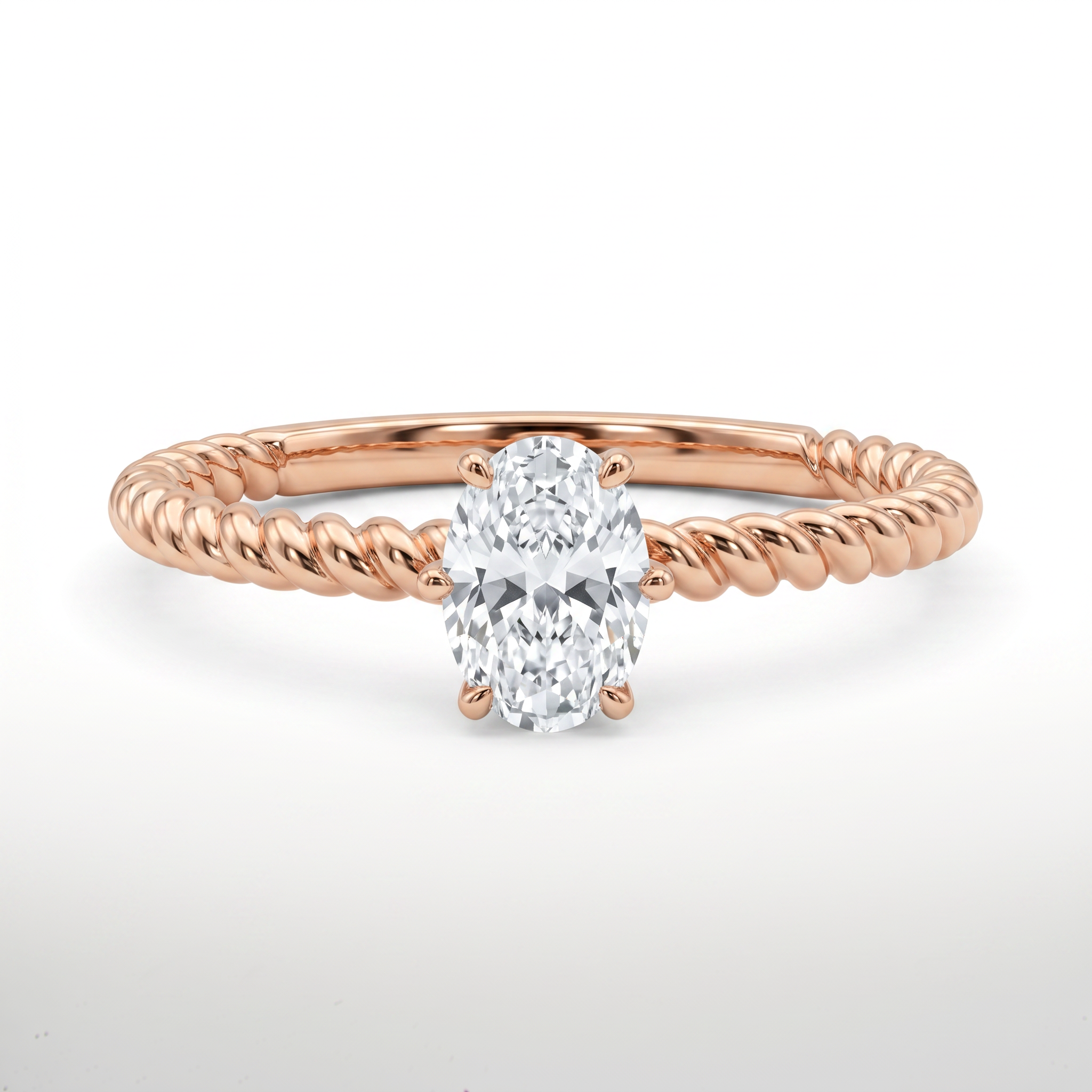 Oval Cut Lab Grown Diamond Solitaire Ring with Twisted Band
