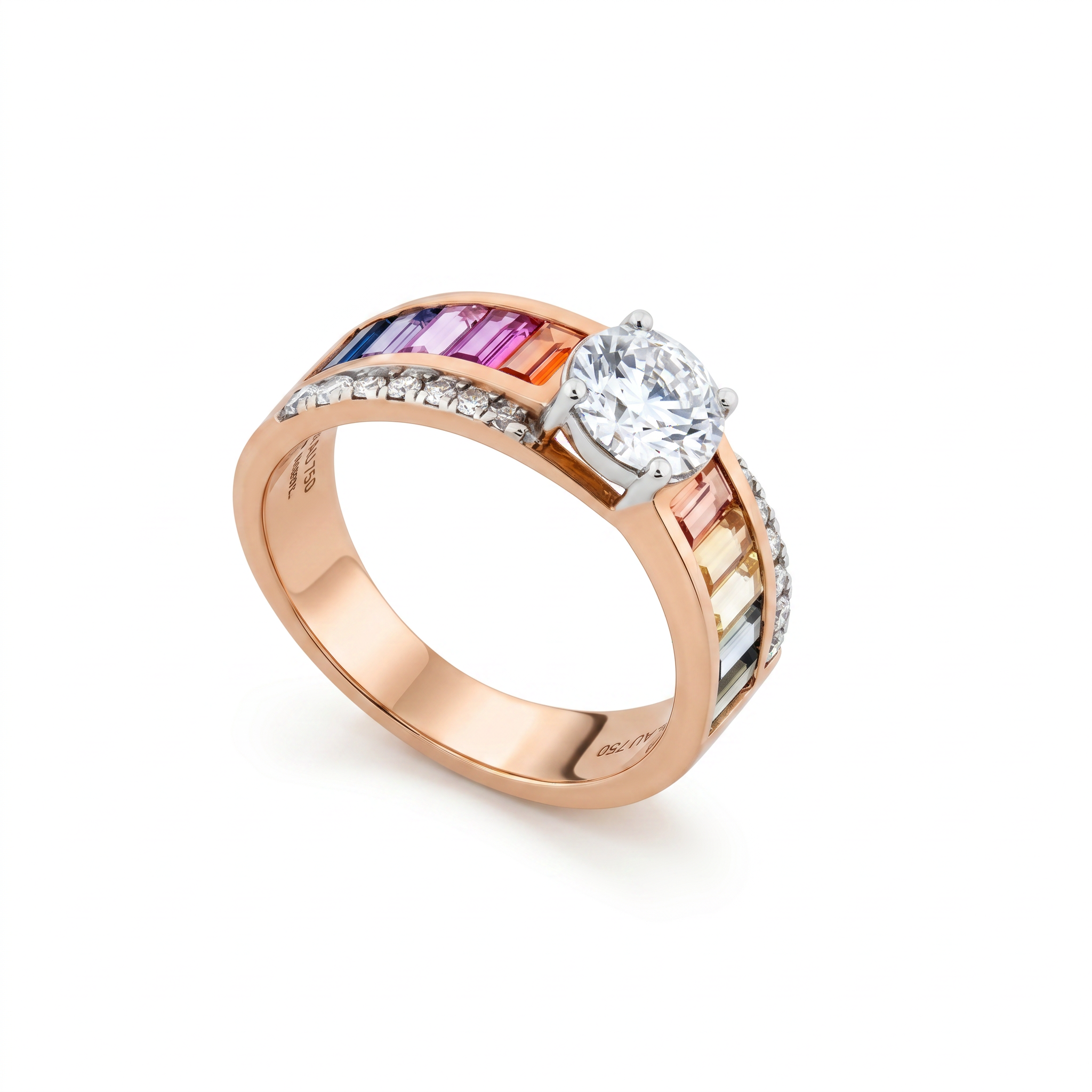 Round Brilliant Diamond Rainbow Spectrum Ring
