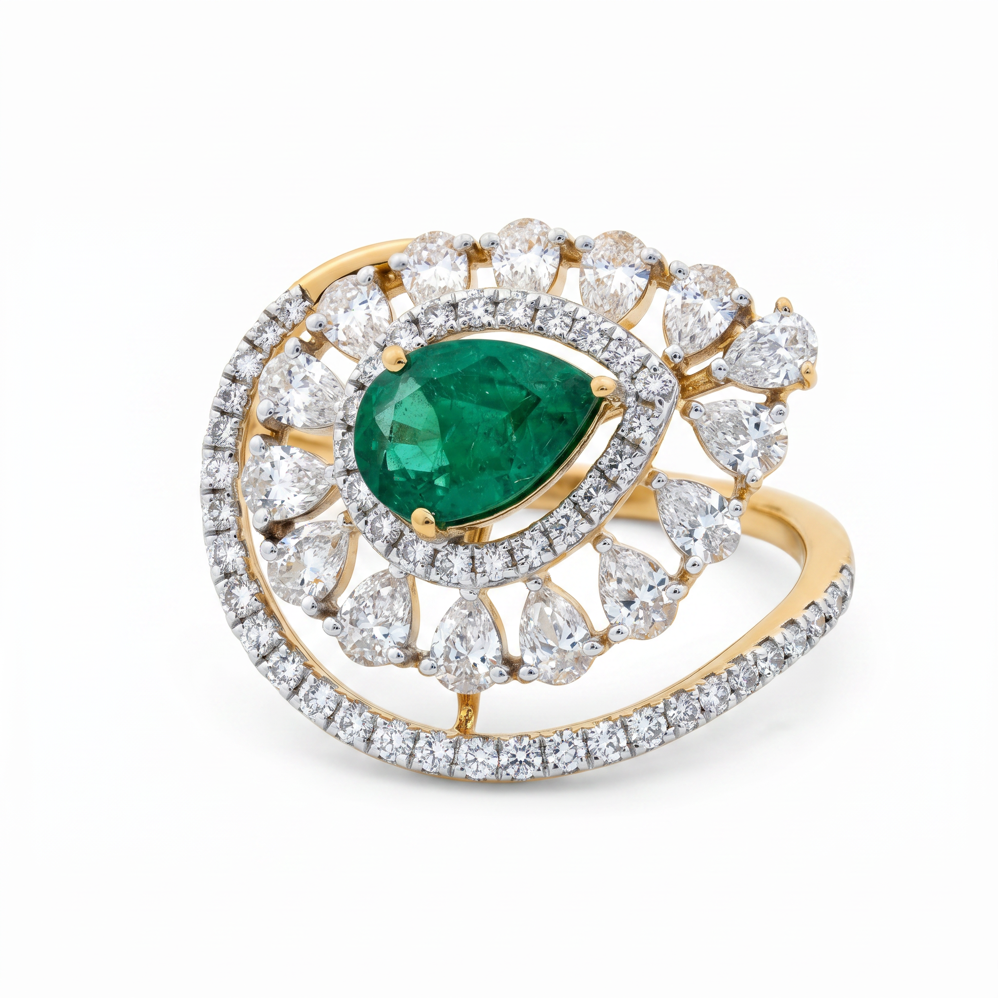 Pear Cut Emerald with Pear Shape Diamond Halo Pendant