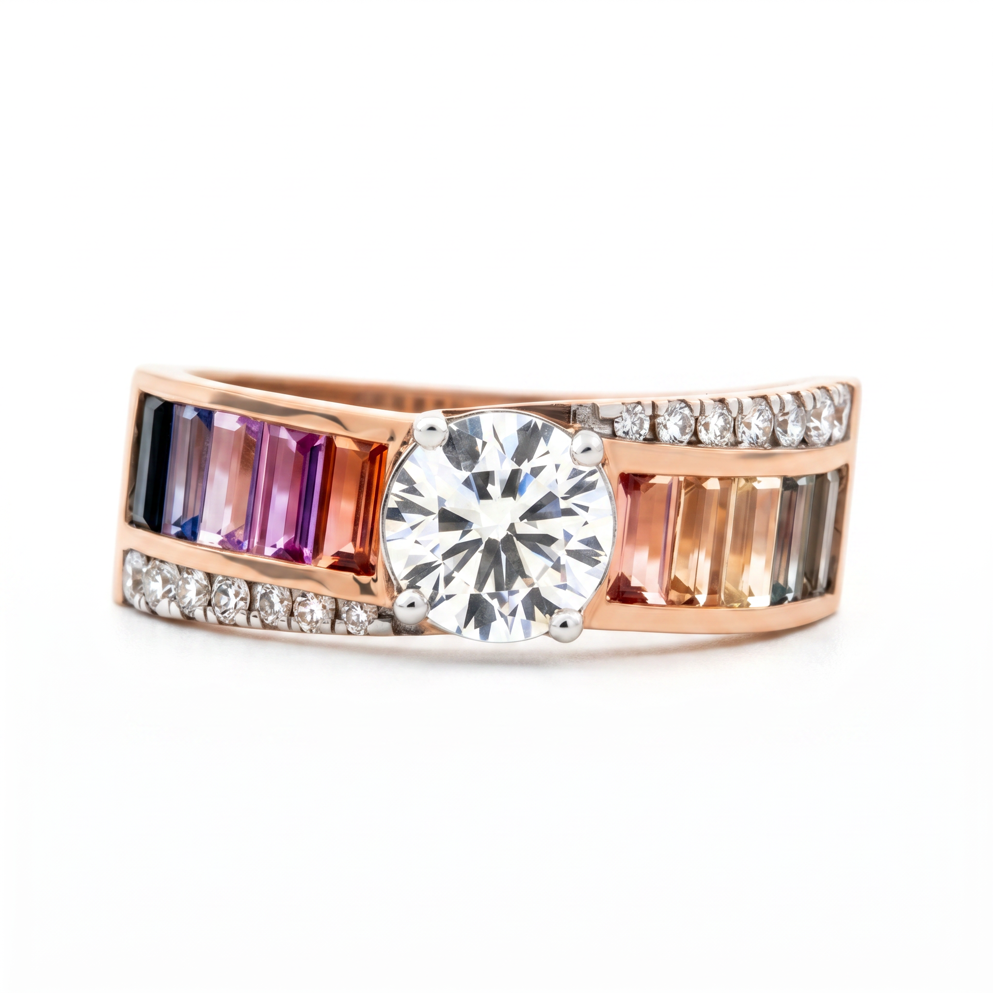Round Brilliant Diamond Rainbow Spectrum Ring