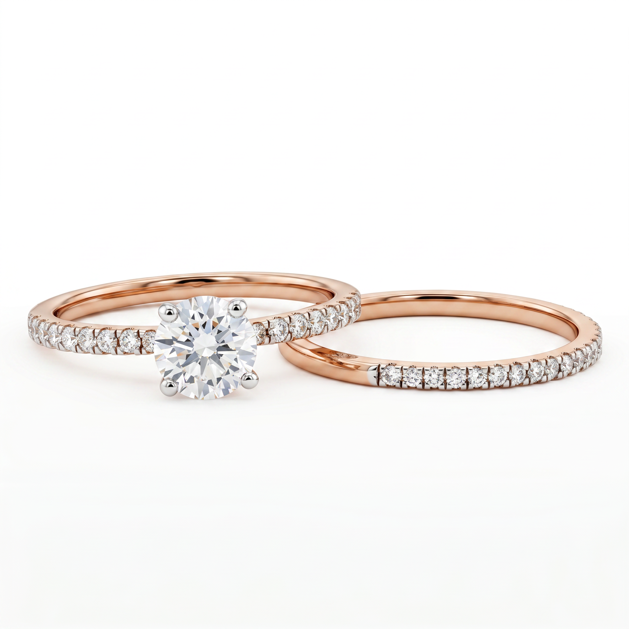 Round Brilliant Diamond Pavé Bridal Ring Set