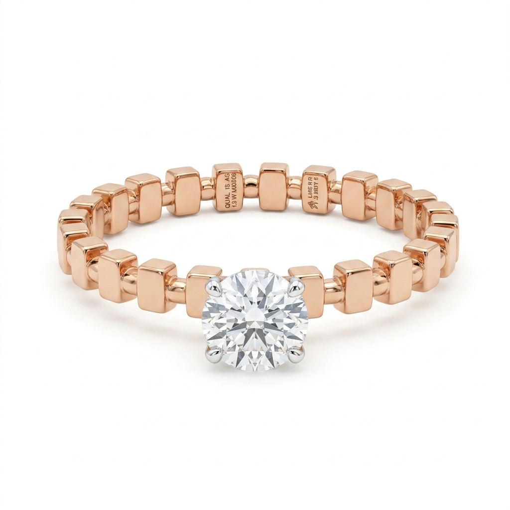 Round Solitaire Brick-Link Diamond Engagement Ring
