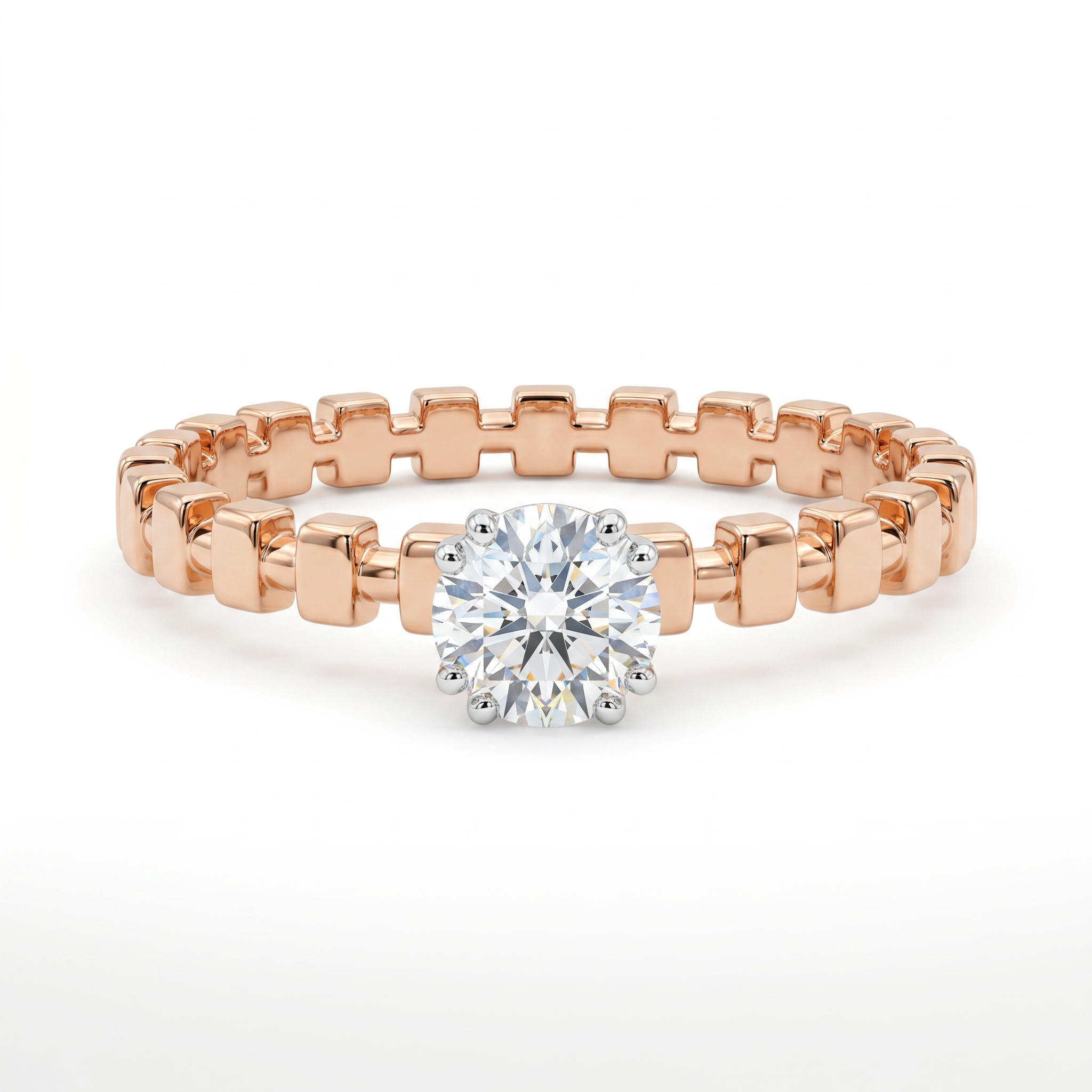 Round Solitaire Brick-Link Diamond Engagement Ring