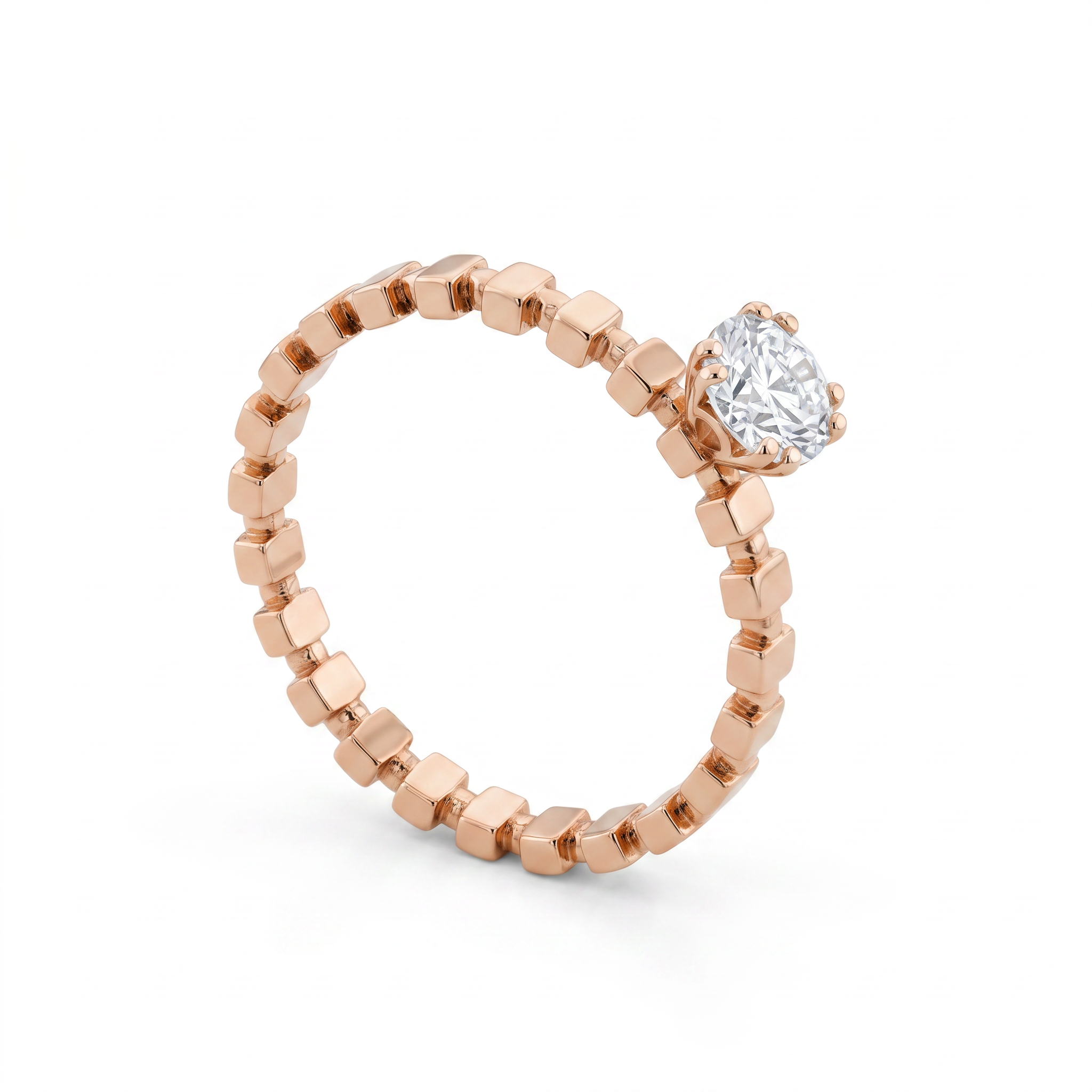 Round Solitaire Brick-Link Diamond Engagement Ring
