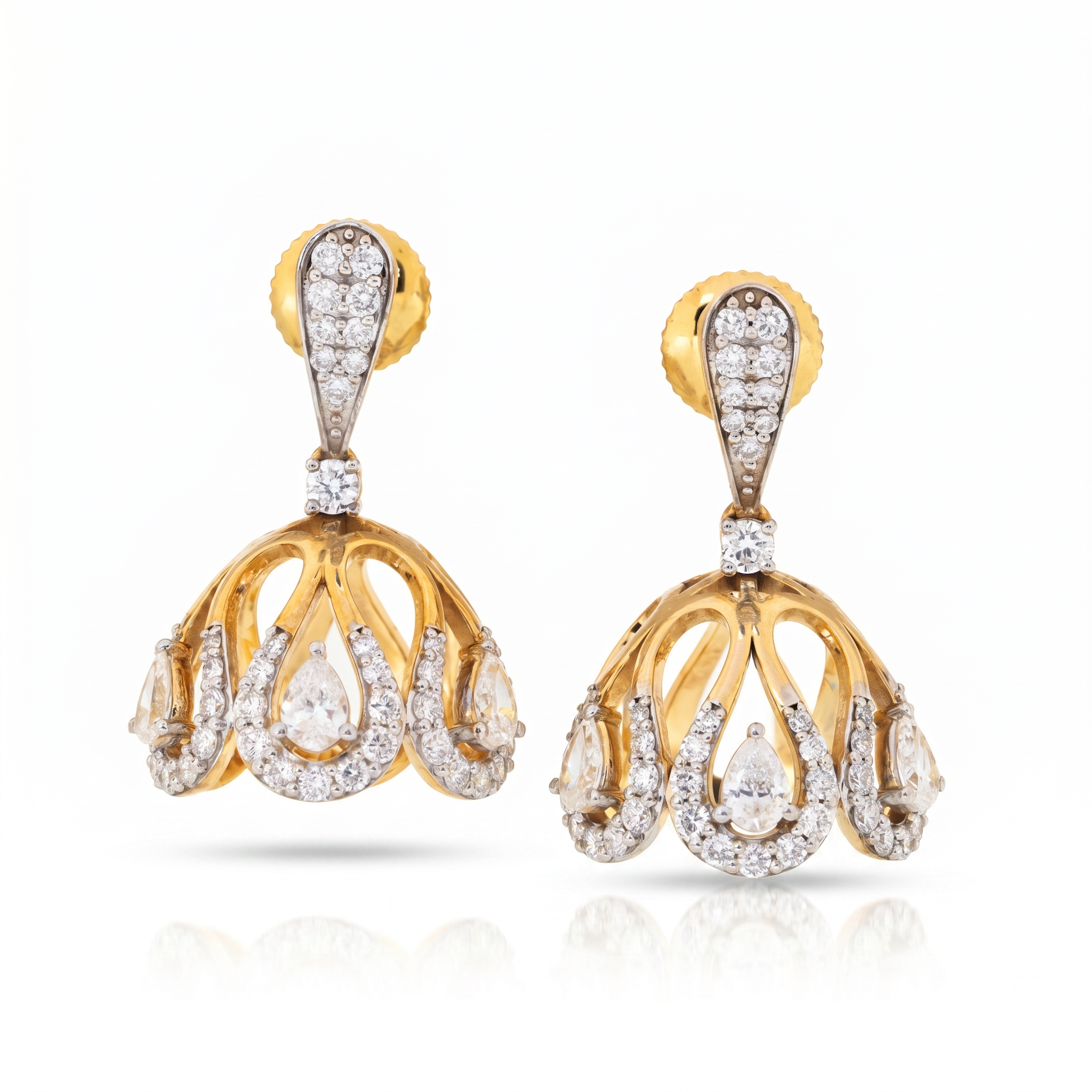 Padmanthia 9KT Gold Pear Diamond Jhumka Earrings