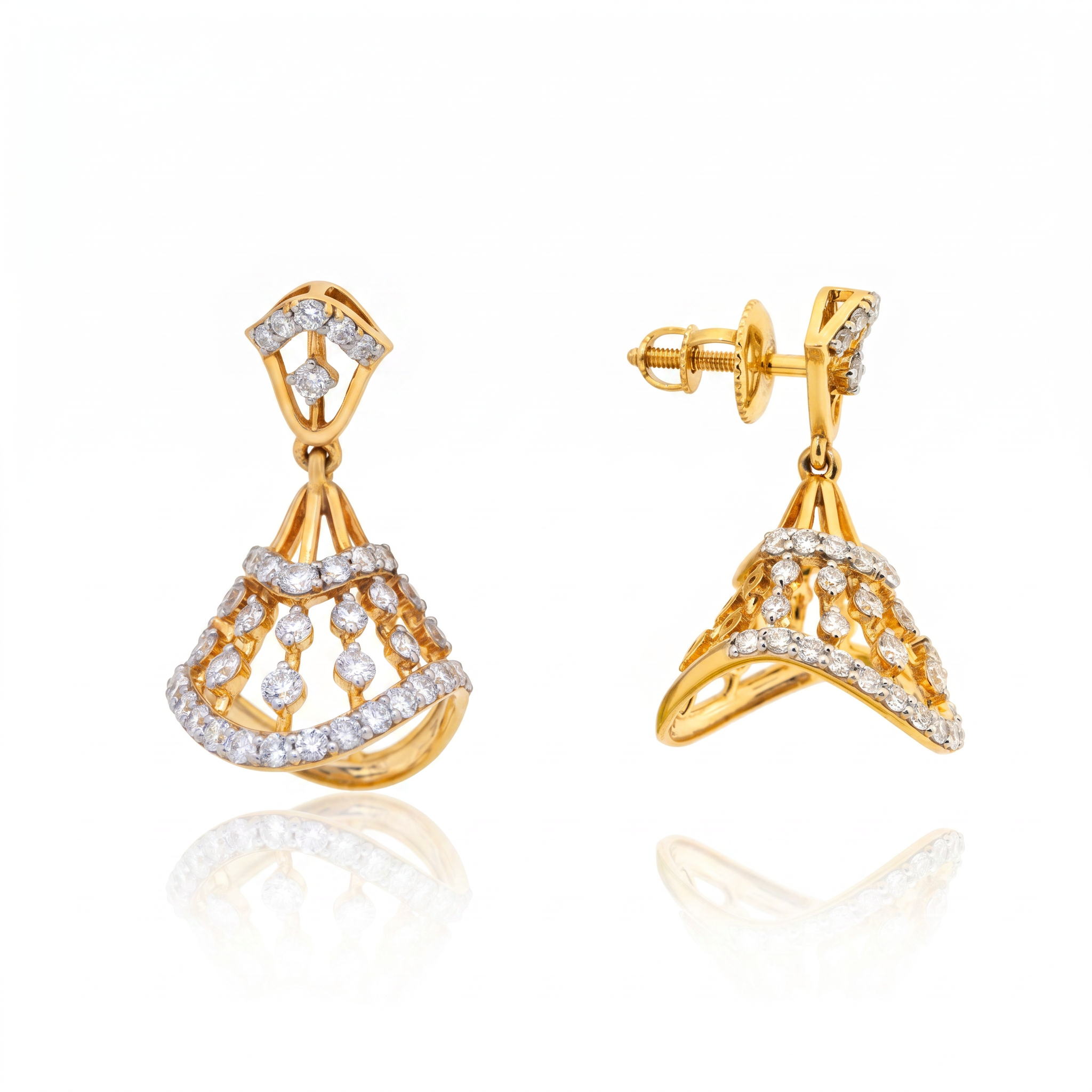 Chavrithea 9KT Gold Diamond Fan Drop Earrings
