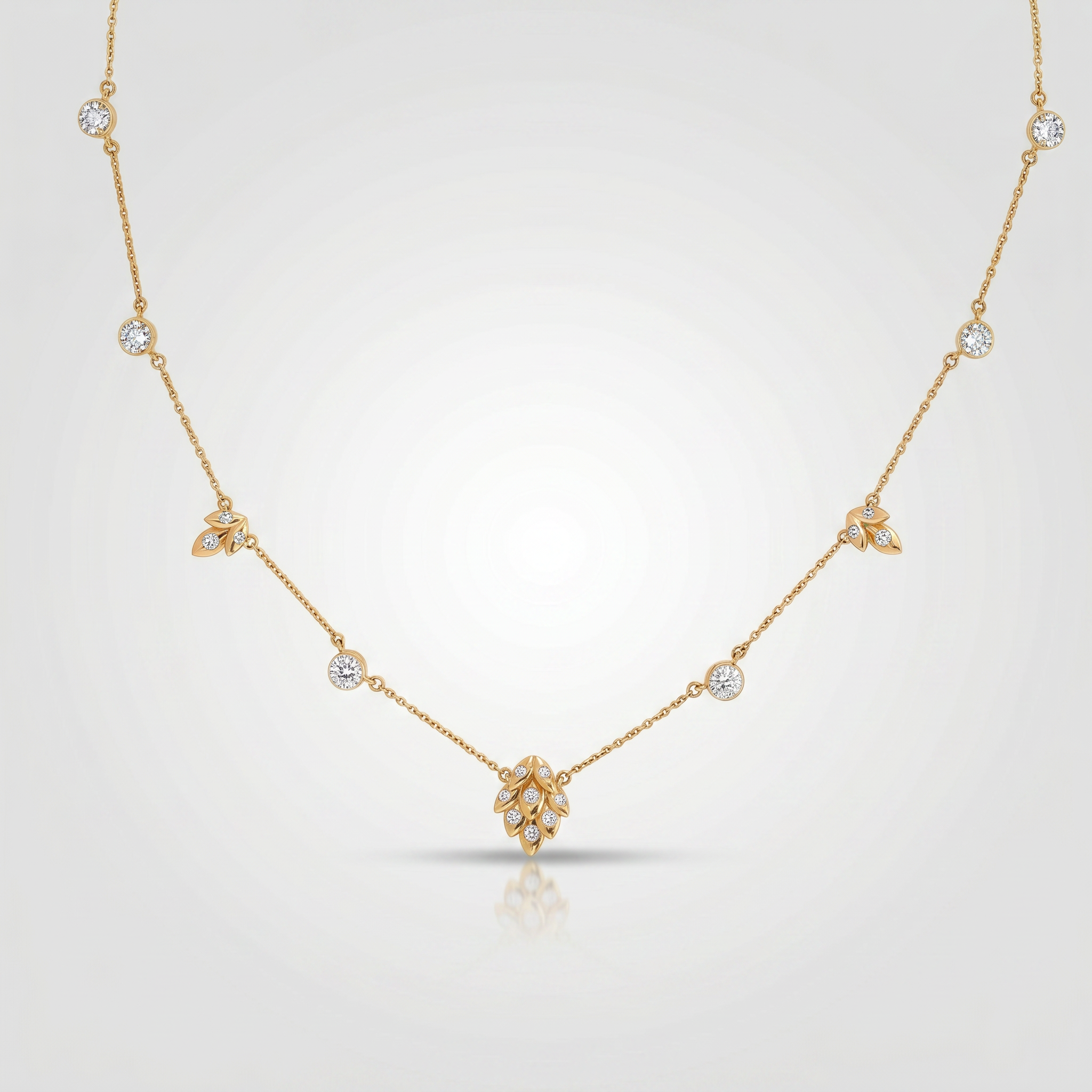 Leaf Charm Diamond Pendant Necklace