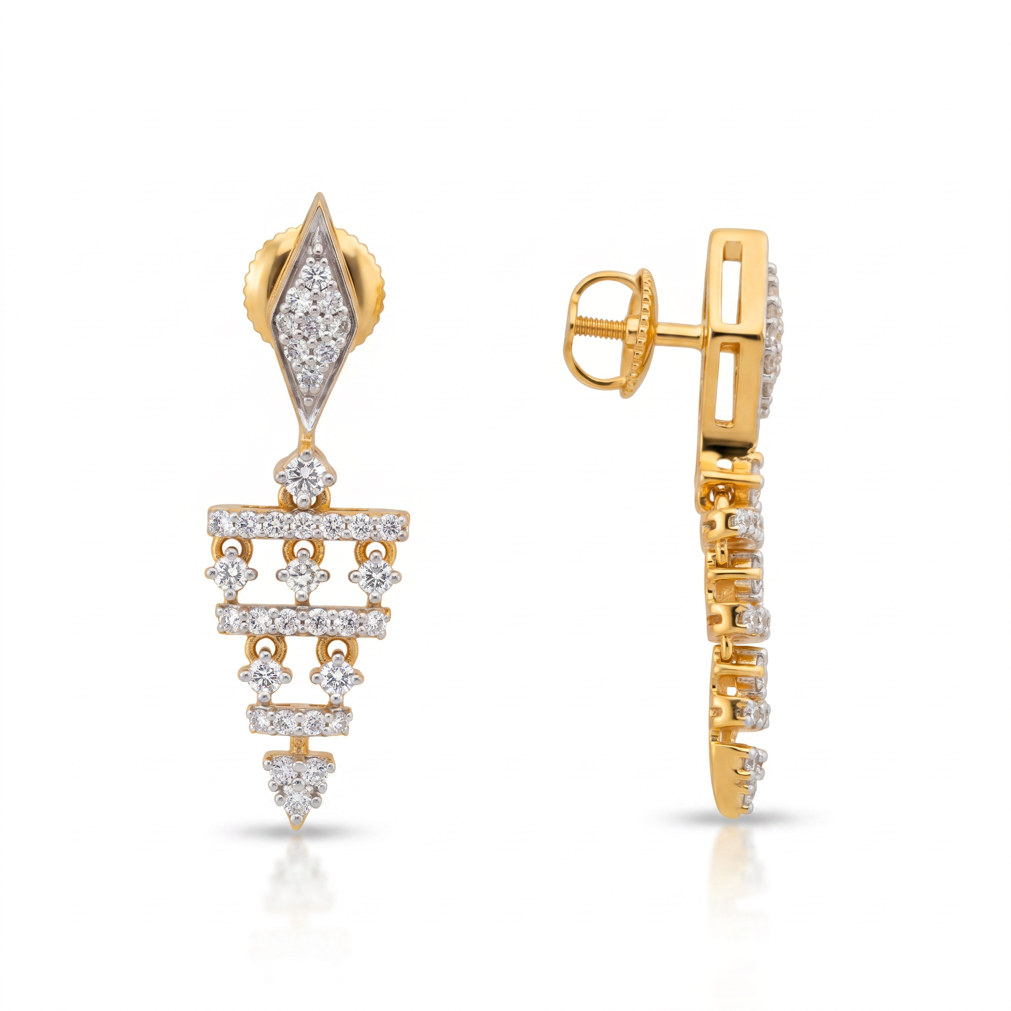 Vajranthea 9KT Gold Diamond Chandelier Drop Earrings