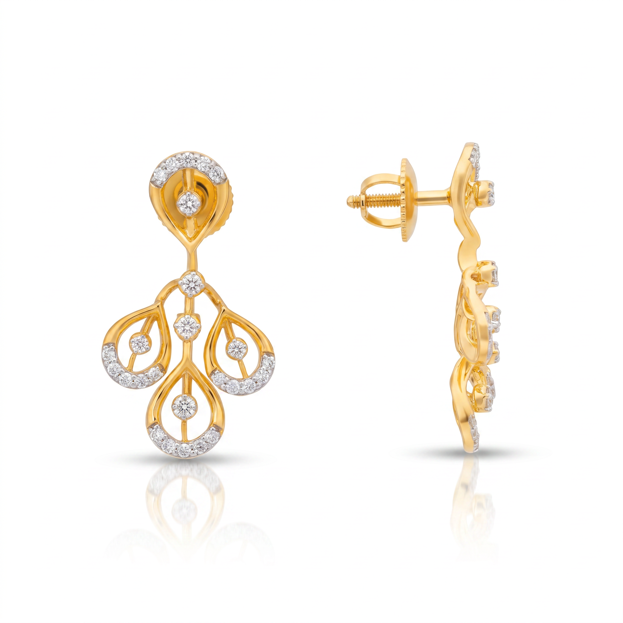 Mayurphia 9KT Gold Diamond Chandelier Drop Earrings