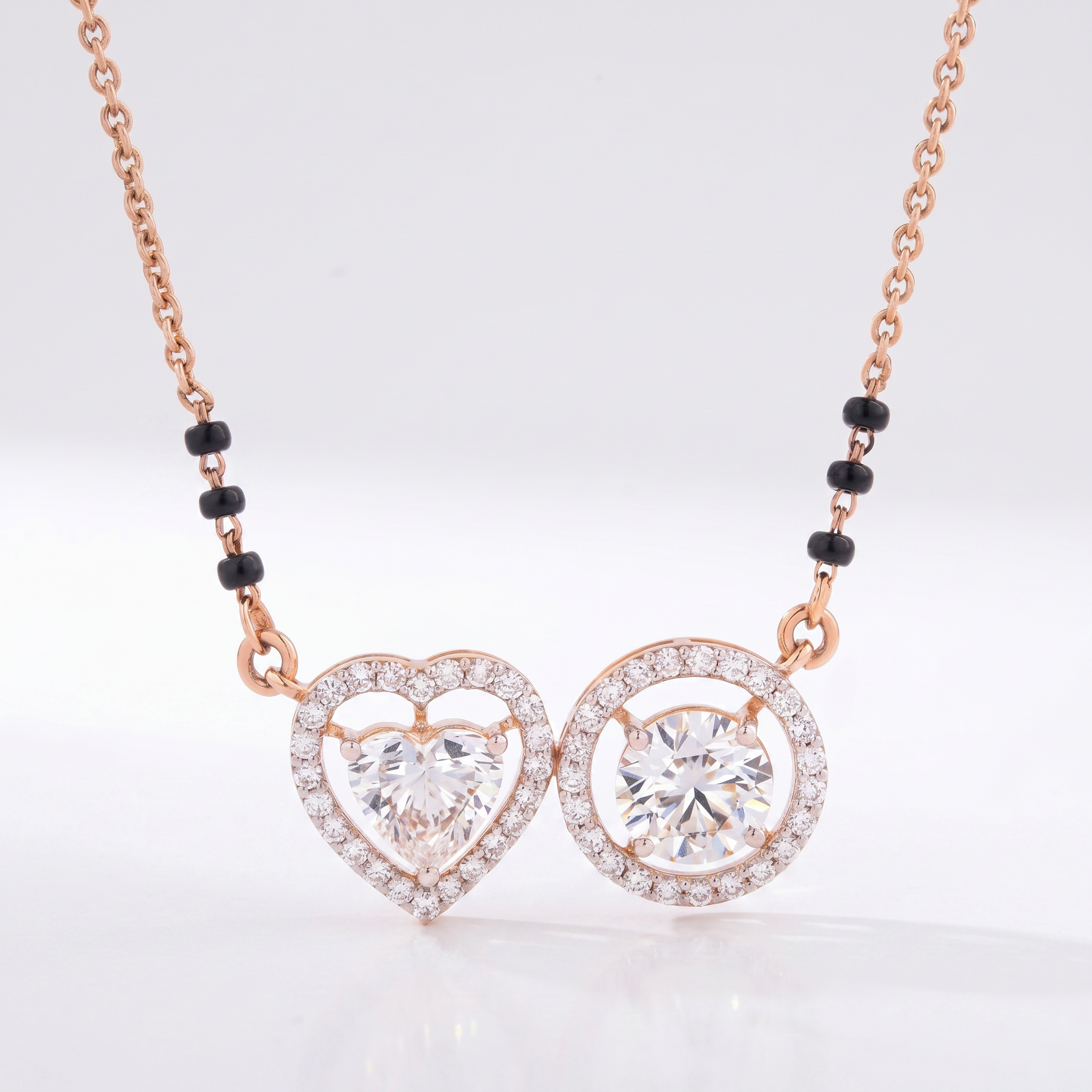 Twin Halo Diamond Mangalsutra Pendant