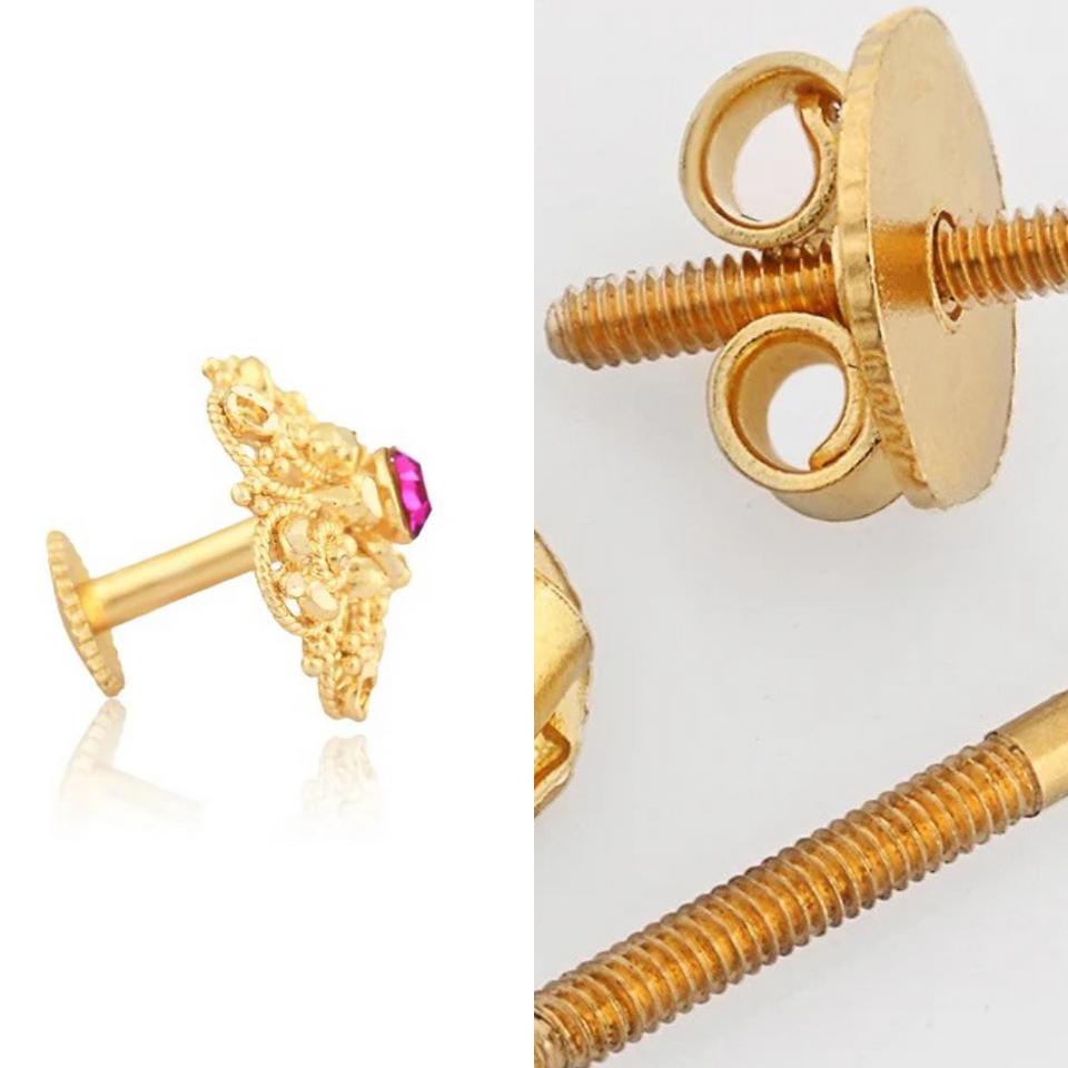 Close-up examples of screw-back earring posts and fastenings