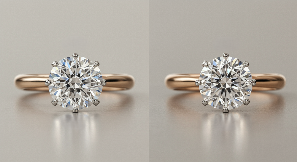 Two solitaire-style rings displayed side by side