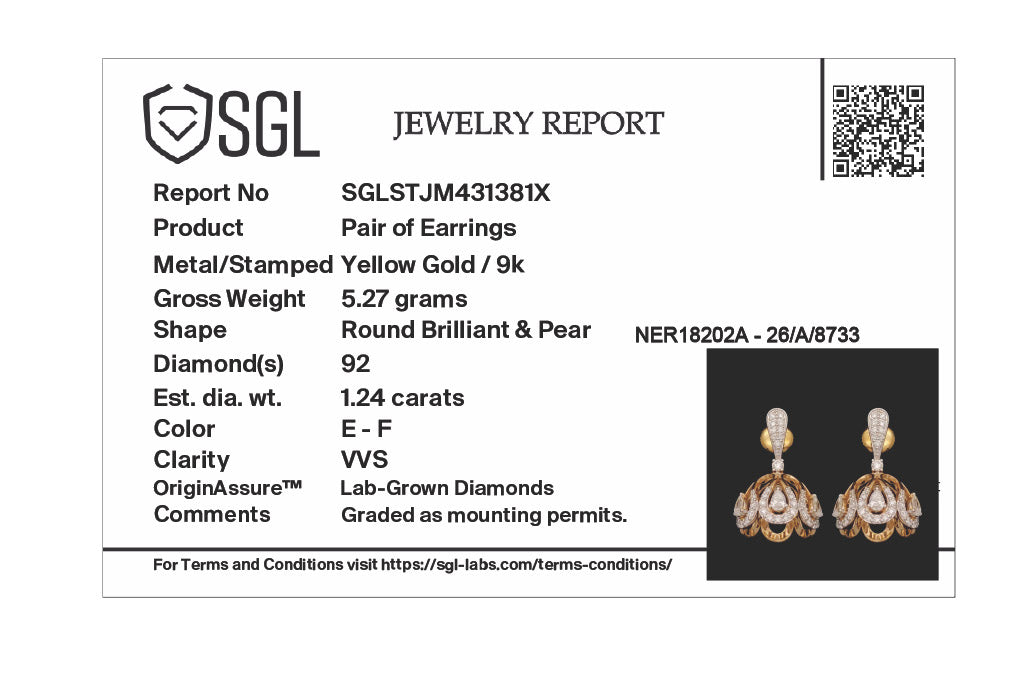 Padmanthia 9KT Gold Pear Diamond Jhumka Earrings