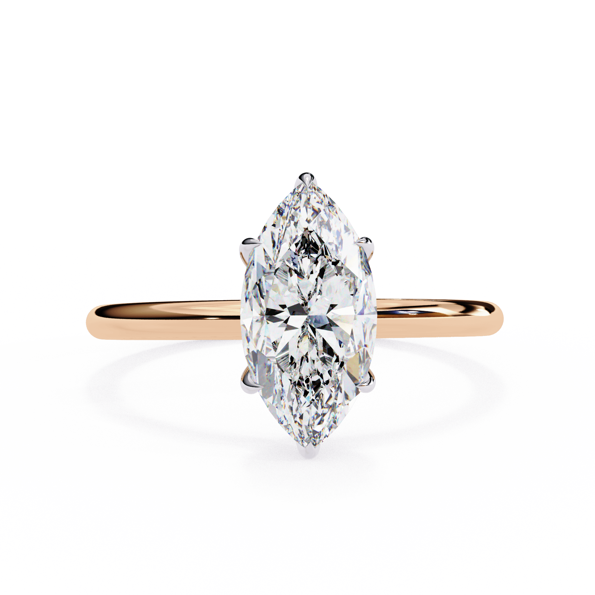 A single marquise diamond ring with a visible diamond encrusted band against a green background.