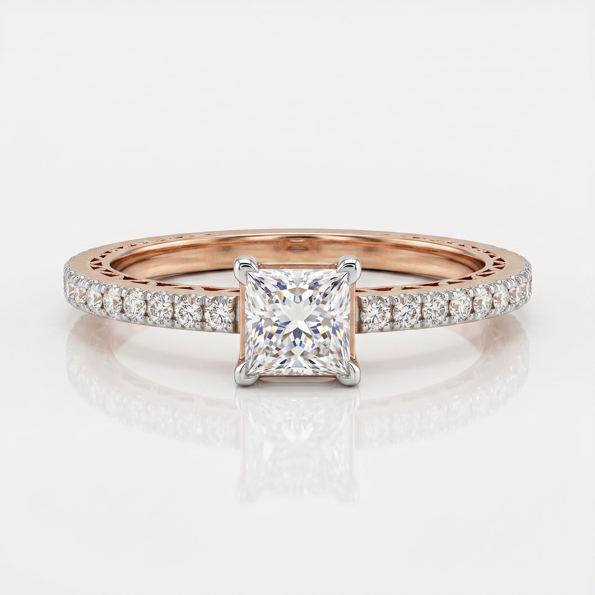 Princess Cut Solitaire Pave Engagement Diamond Ring