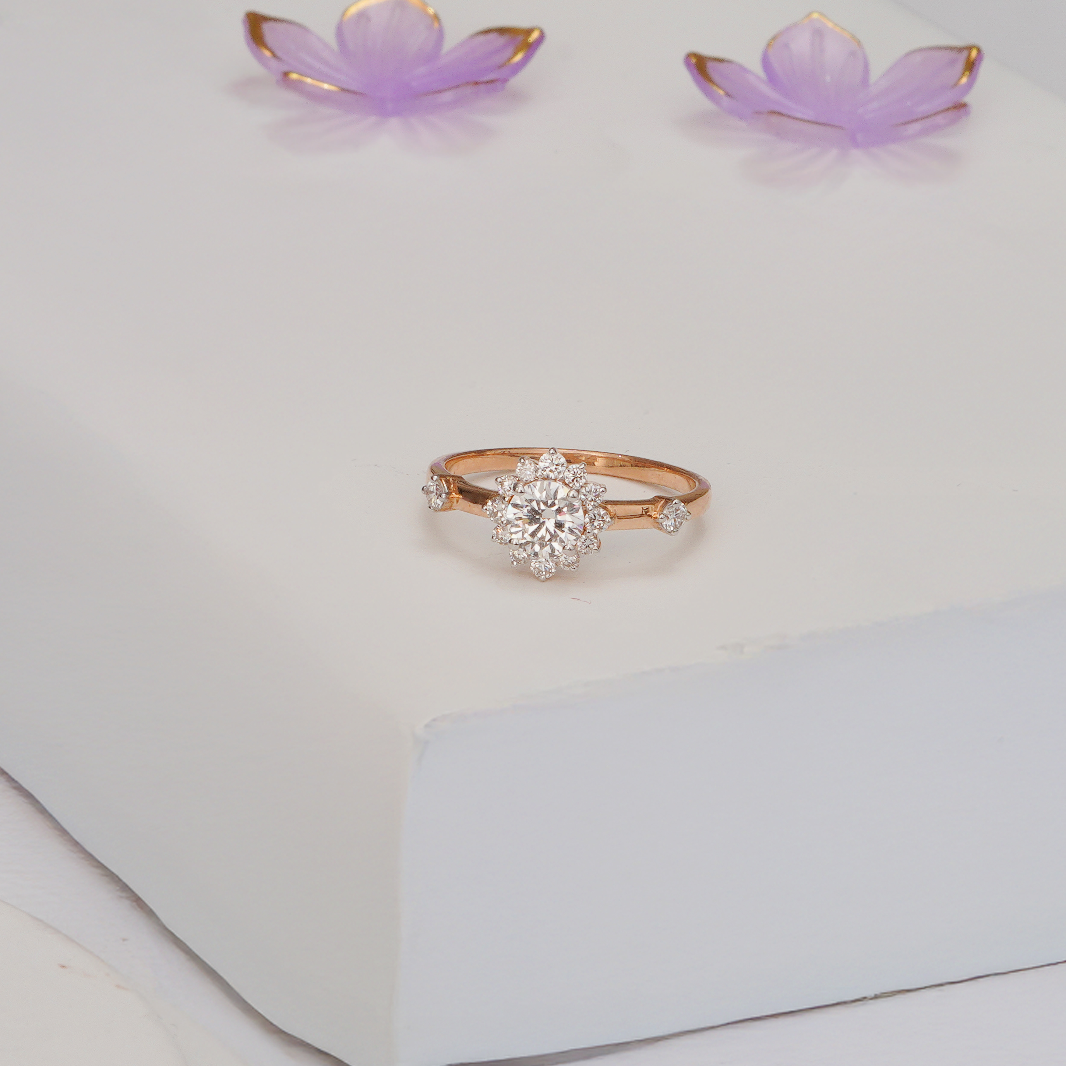 Fiori Floral Halo Diamond Engagement Ring