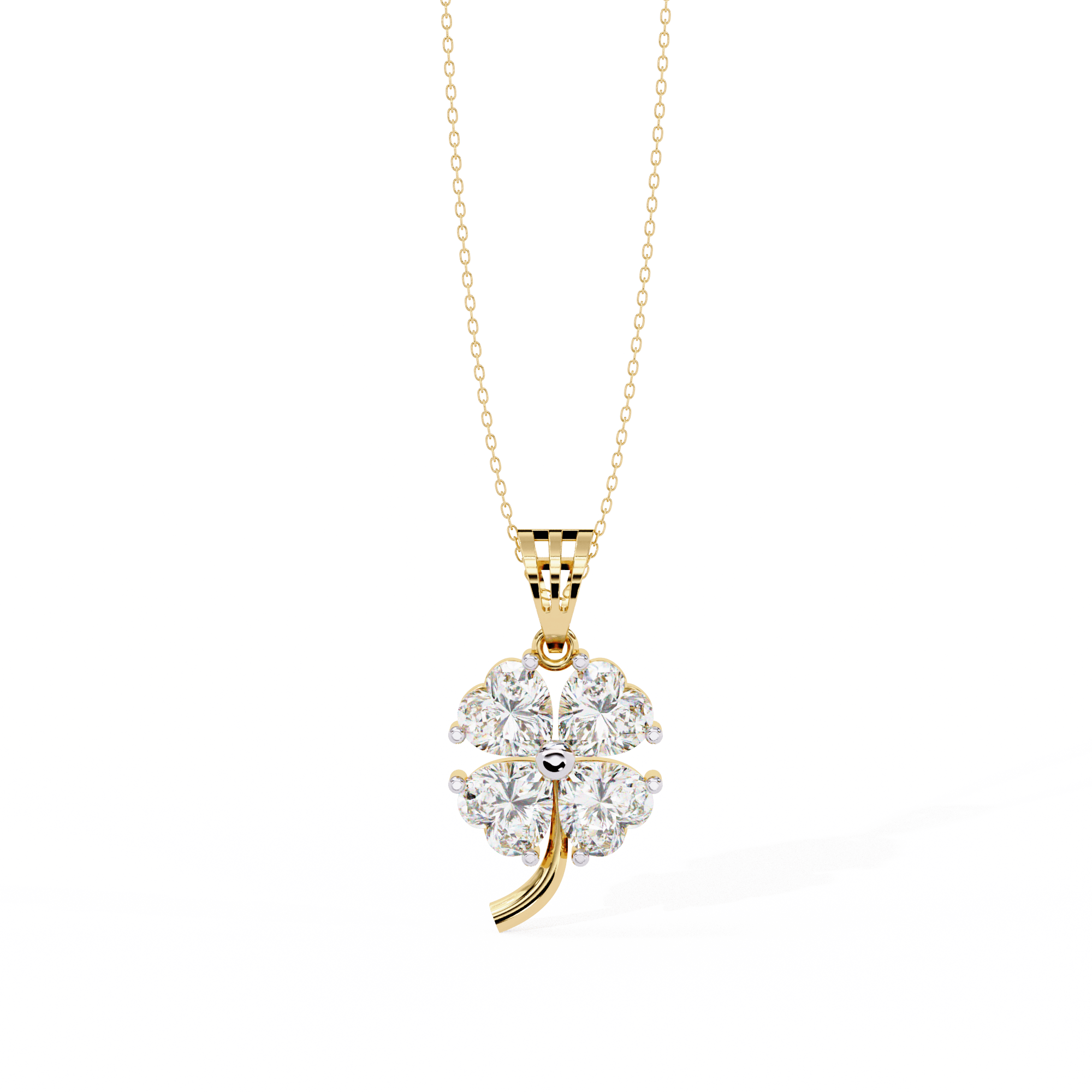 Heart-shaped diamond pendant in 18K gold with four sparkling diamonds