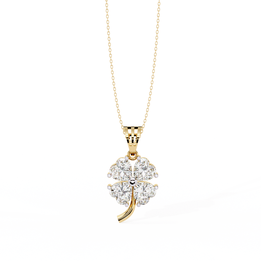 Heart-shaped diamond pendant in 18K gold with four sparkling diamonds