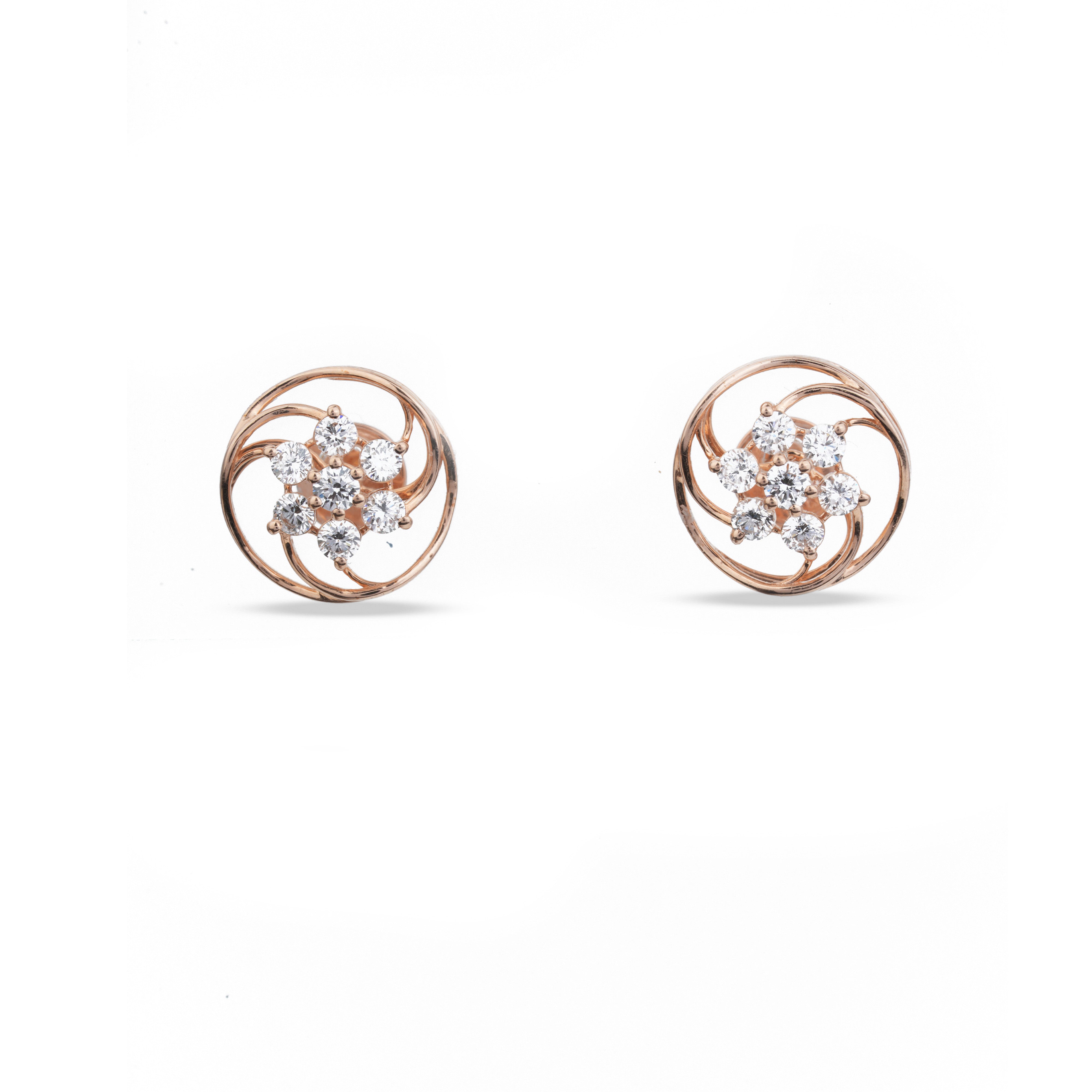 Spiral Whirl Floral Diamond Stud Earrings