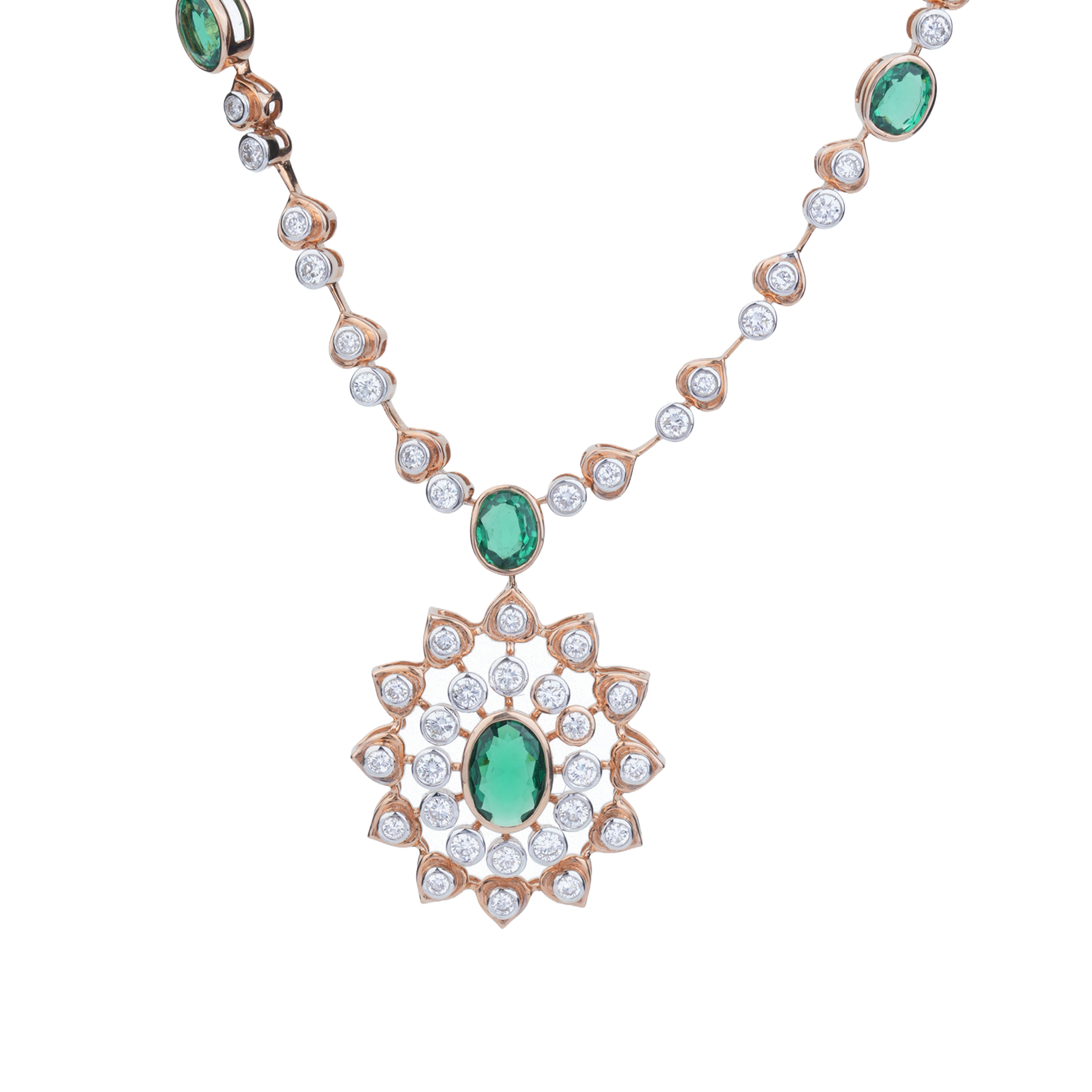intage Oval Emerald & Floral Diamond Medallion Necklace