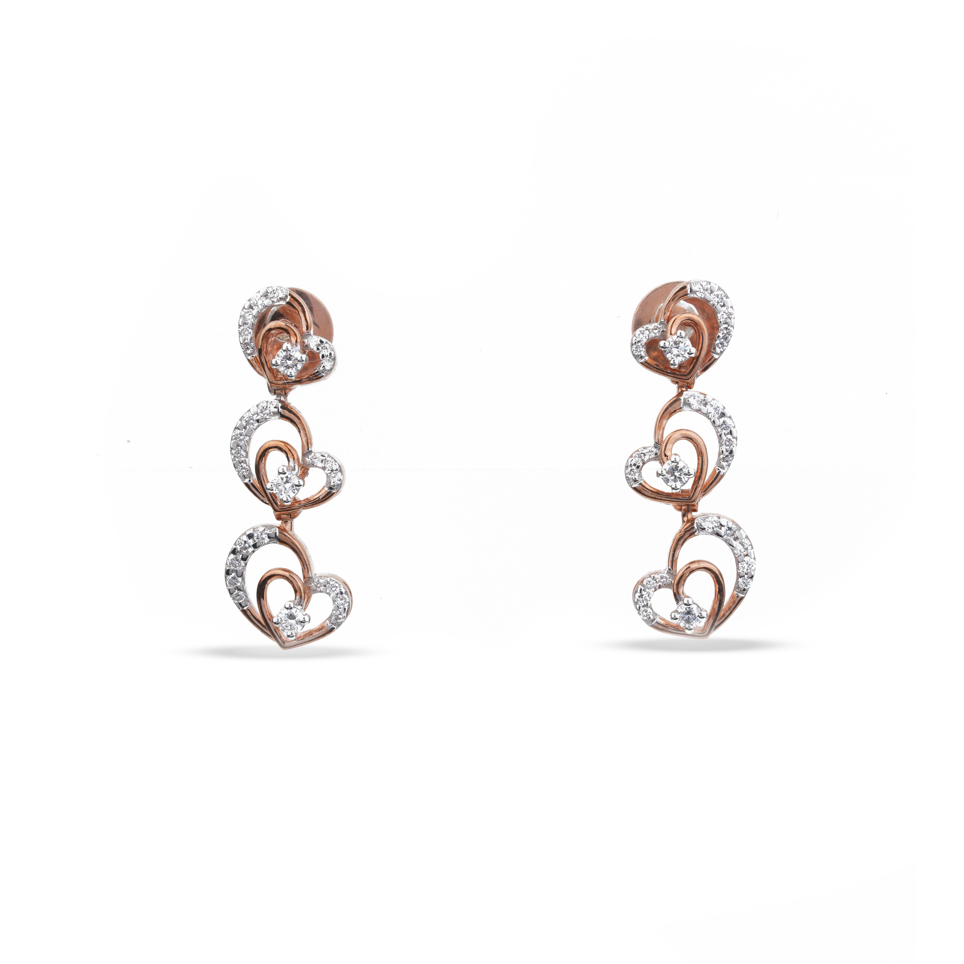 Triple Heart Diamond Drop Earrings