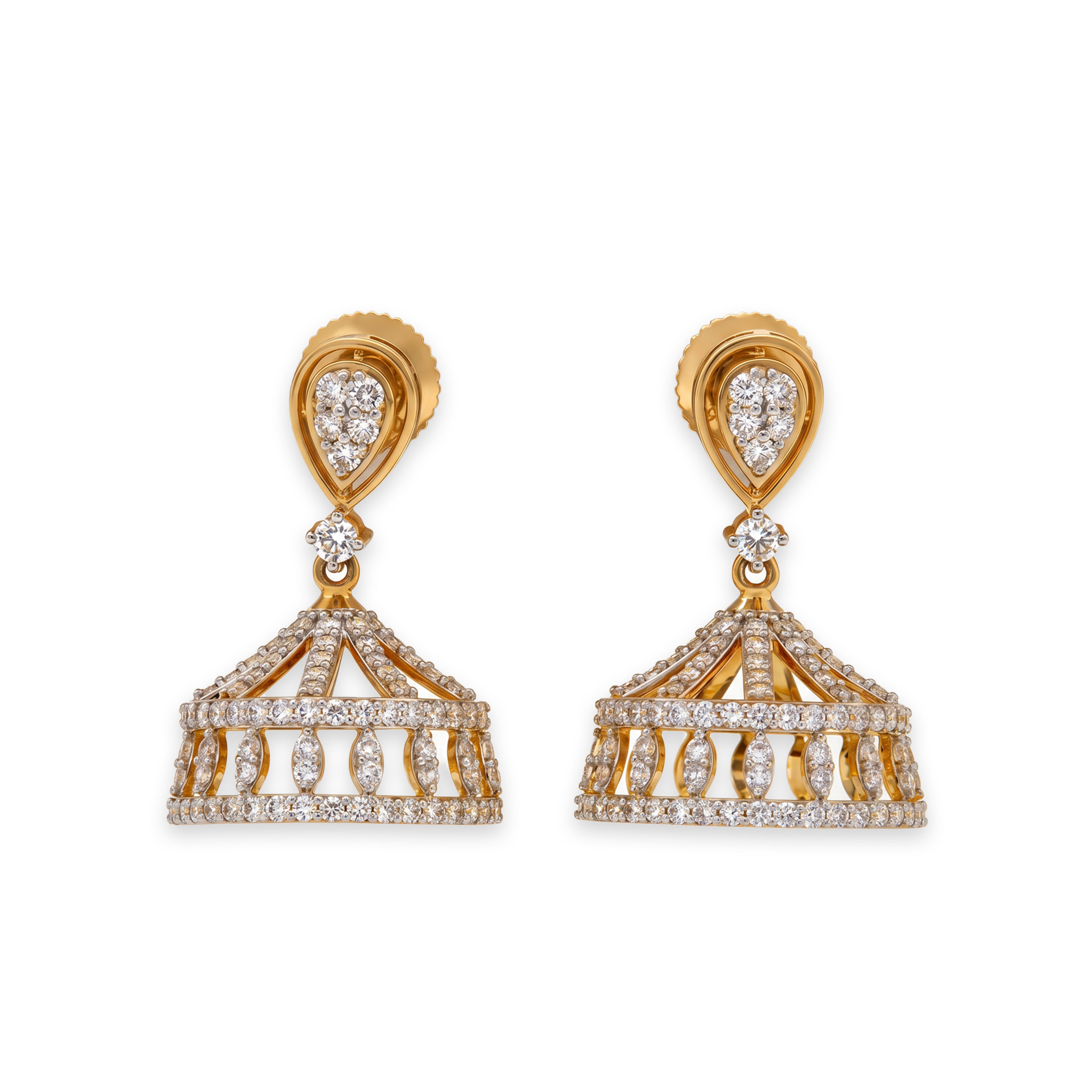 Mukutheia 9KT Gold Diamond Crown Jhumka Earrings