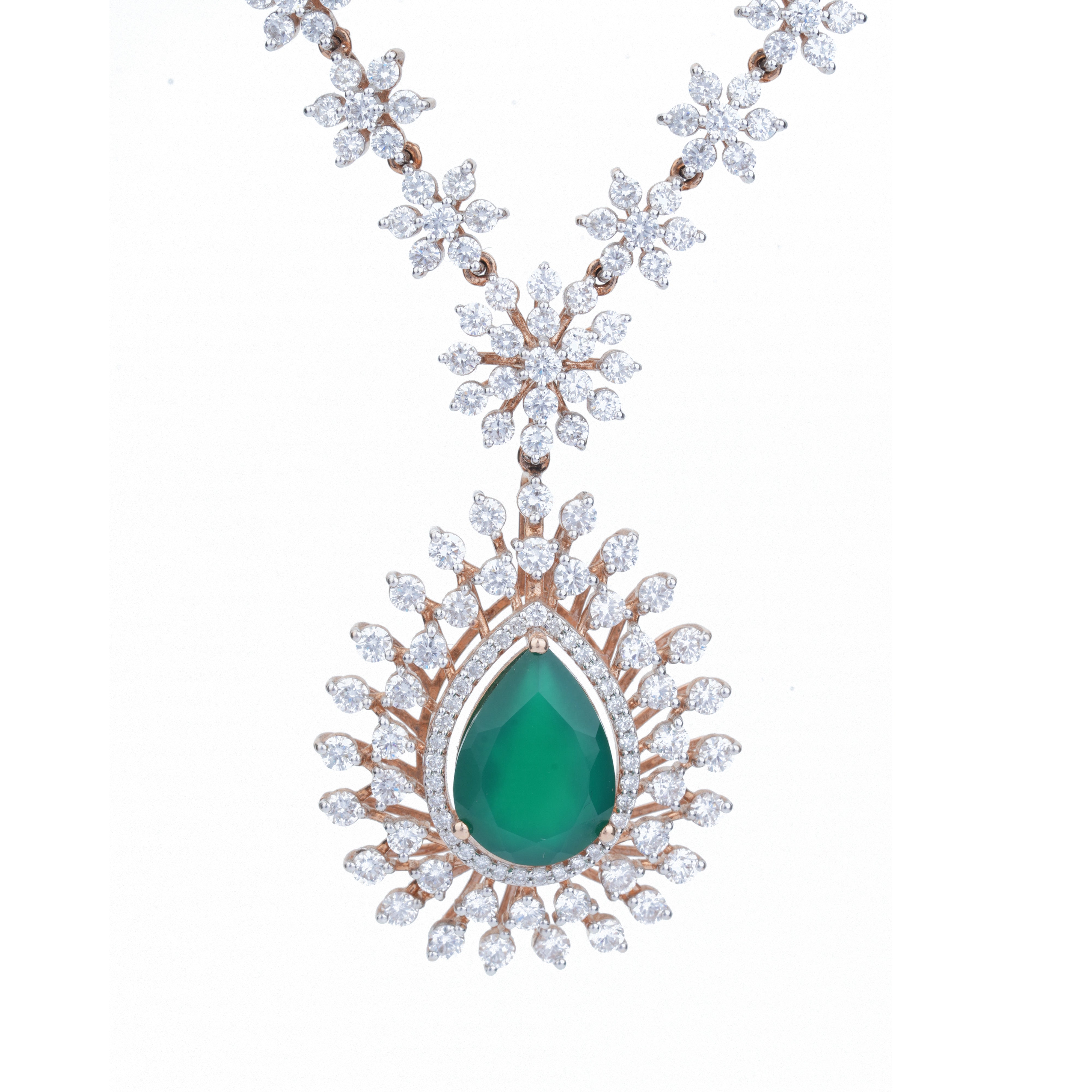 Pear Emerald Medallion Diamond Necklace