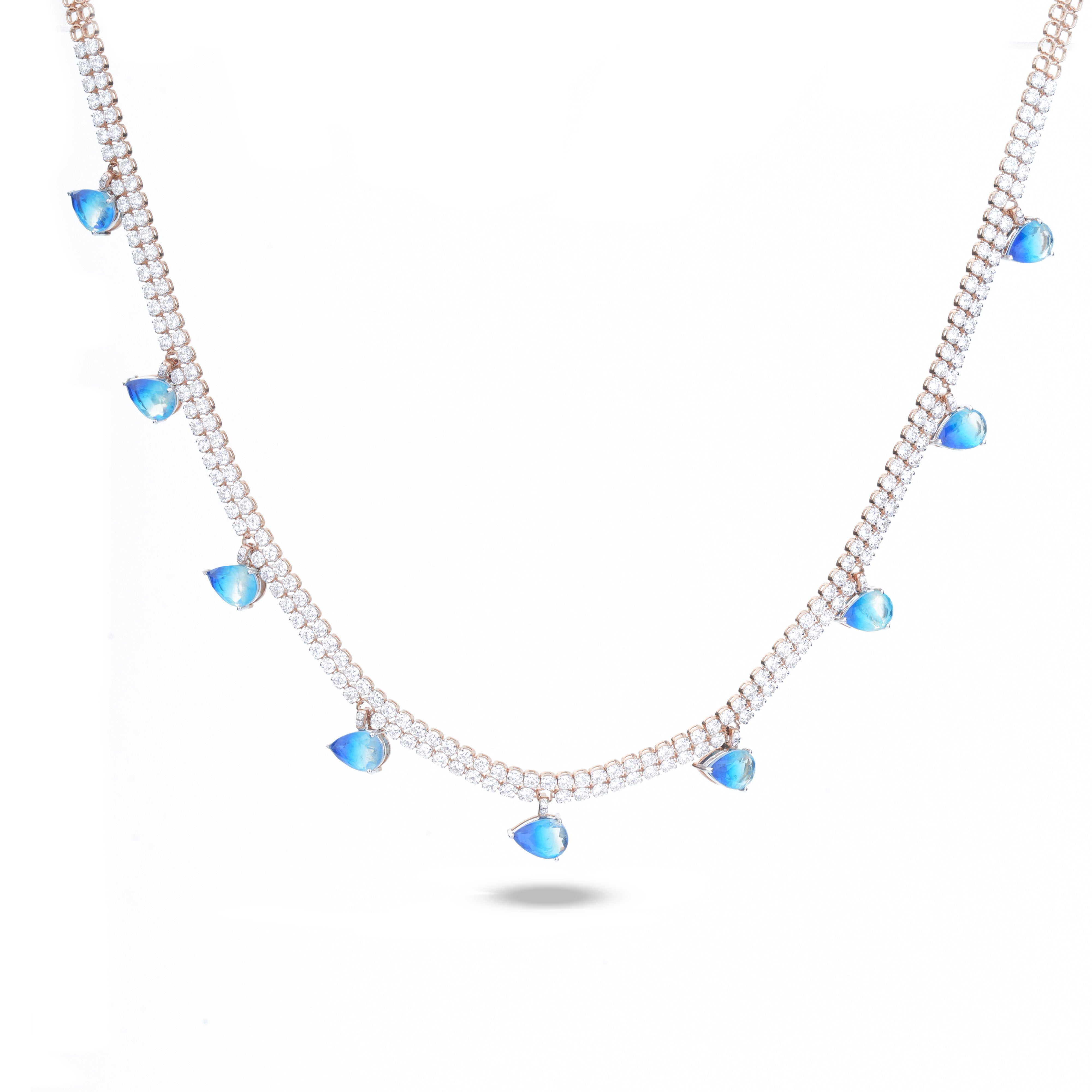 Double-Row Lab-Grown Diamond & Blue Topaz Drop Tennis Choker